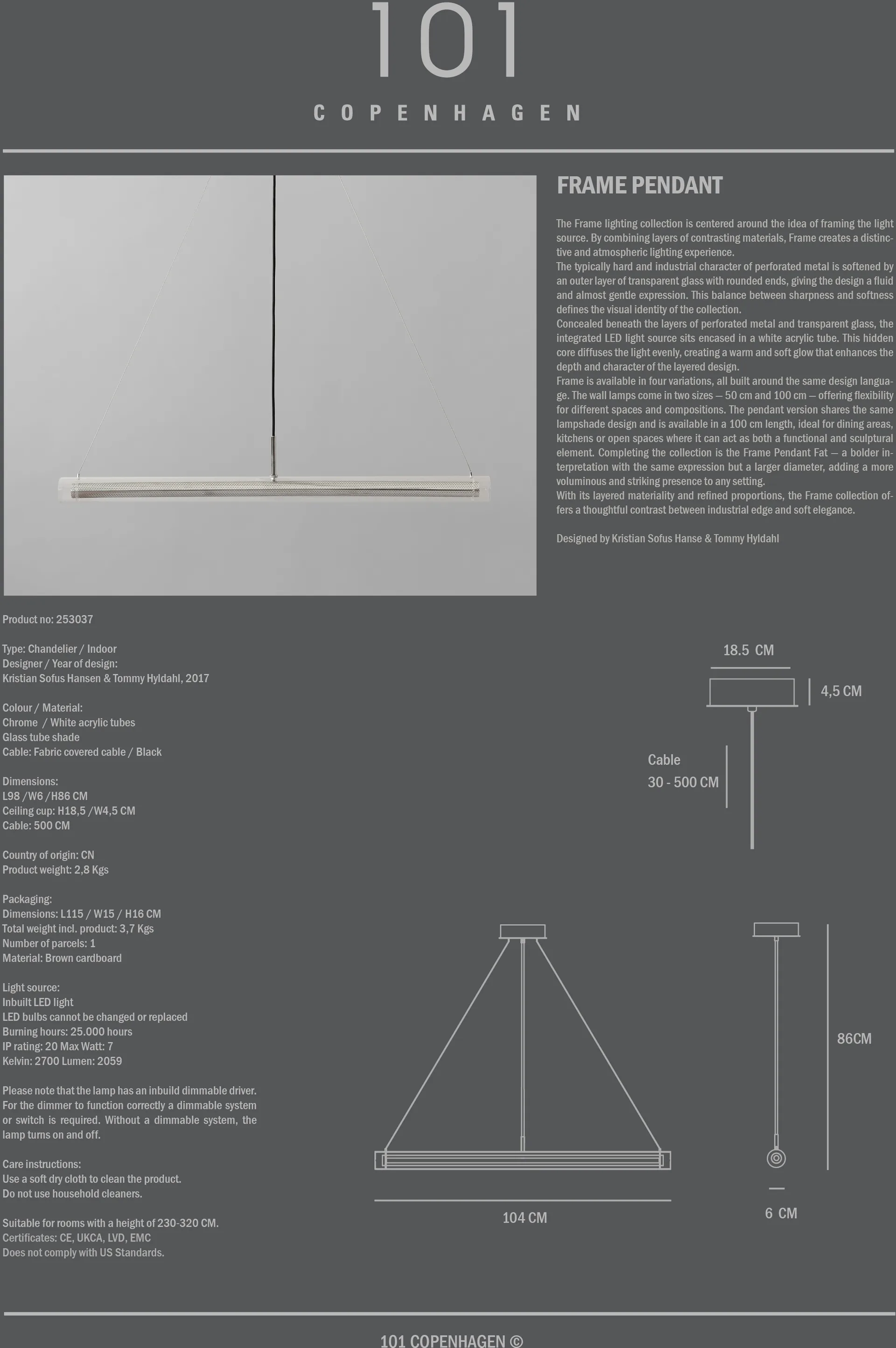 Lampada a sospensione Frame, Cromo 101 Copenhagen