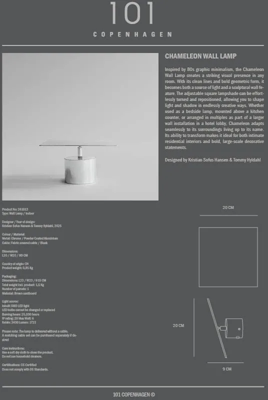 Lampada da parete Chameleon, Chrome 101 Copenhagen