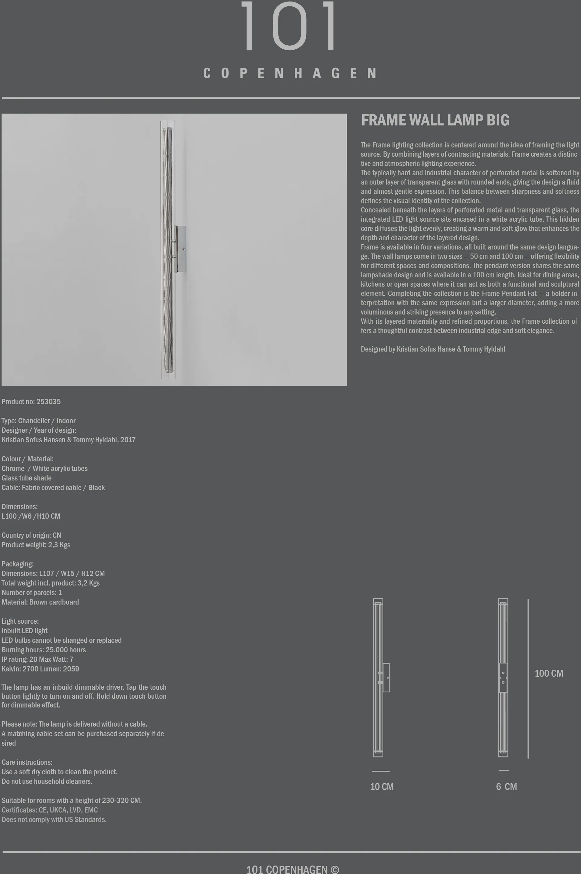 Lampada da parete Frame big, Cromo 101 Copenhagen