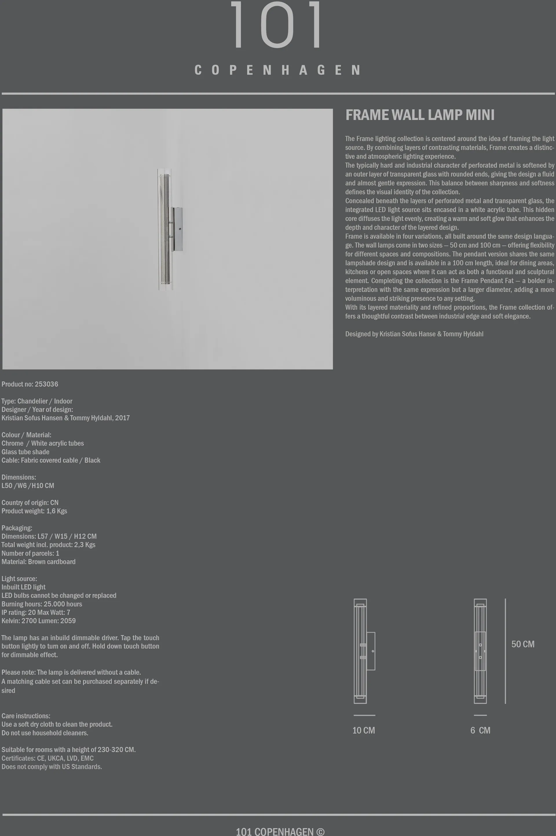 Lampada da parete Frame mini, Cromo 101 Copenhagen