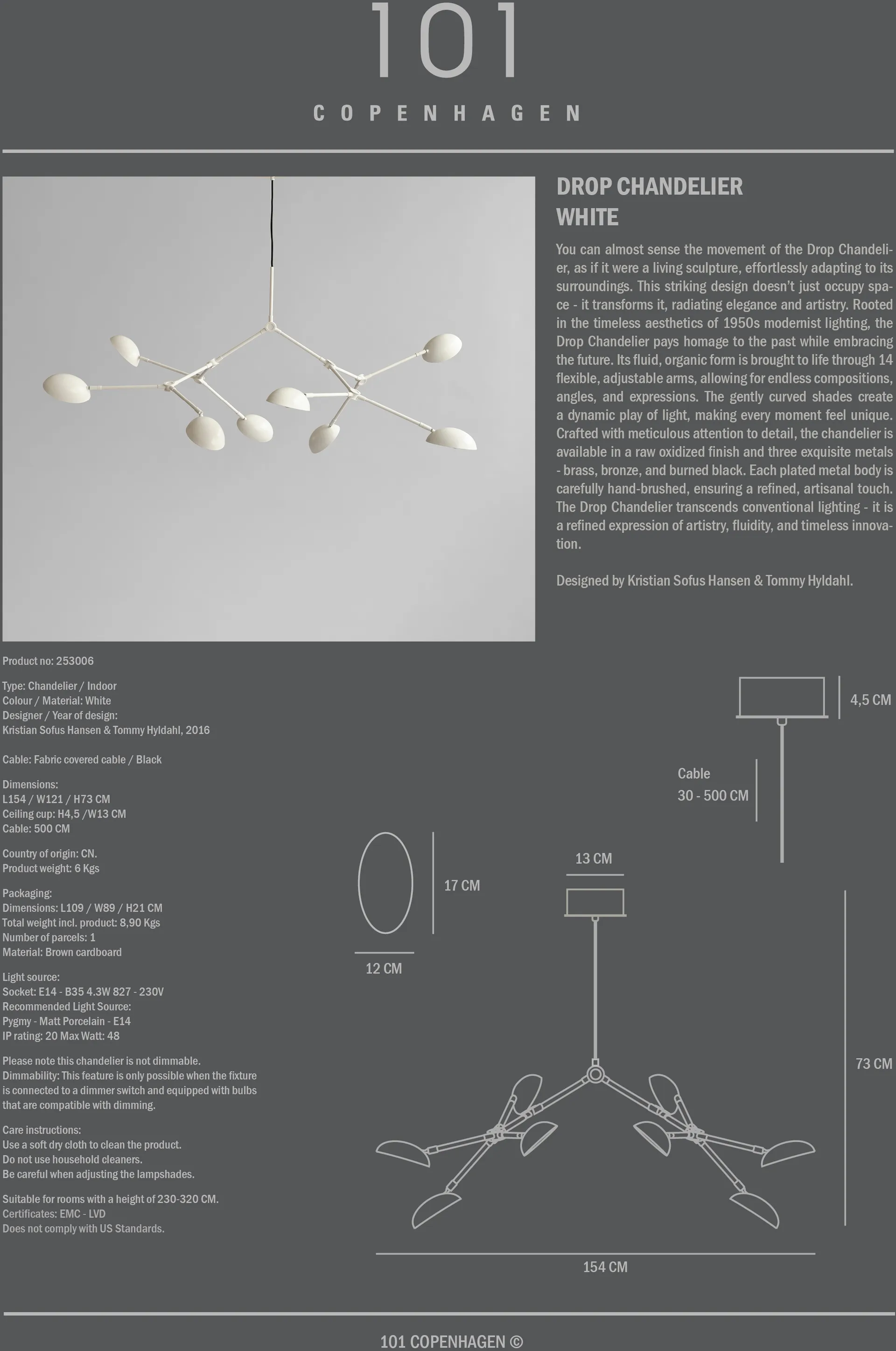 Lampadario Drop Chandelier mini, Bianco 101 Copenhagen