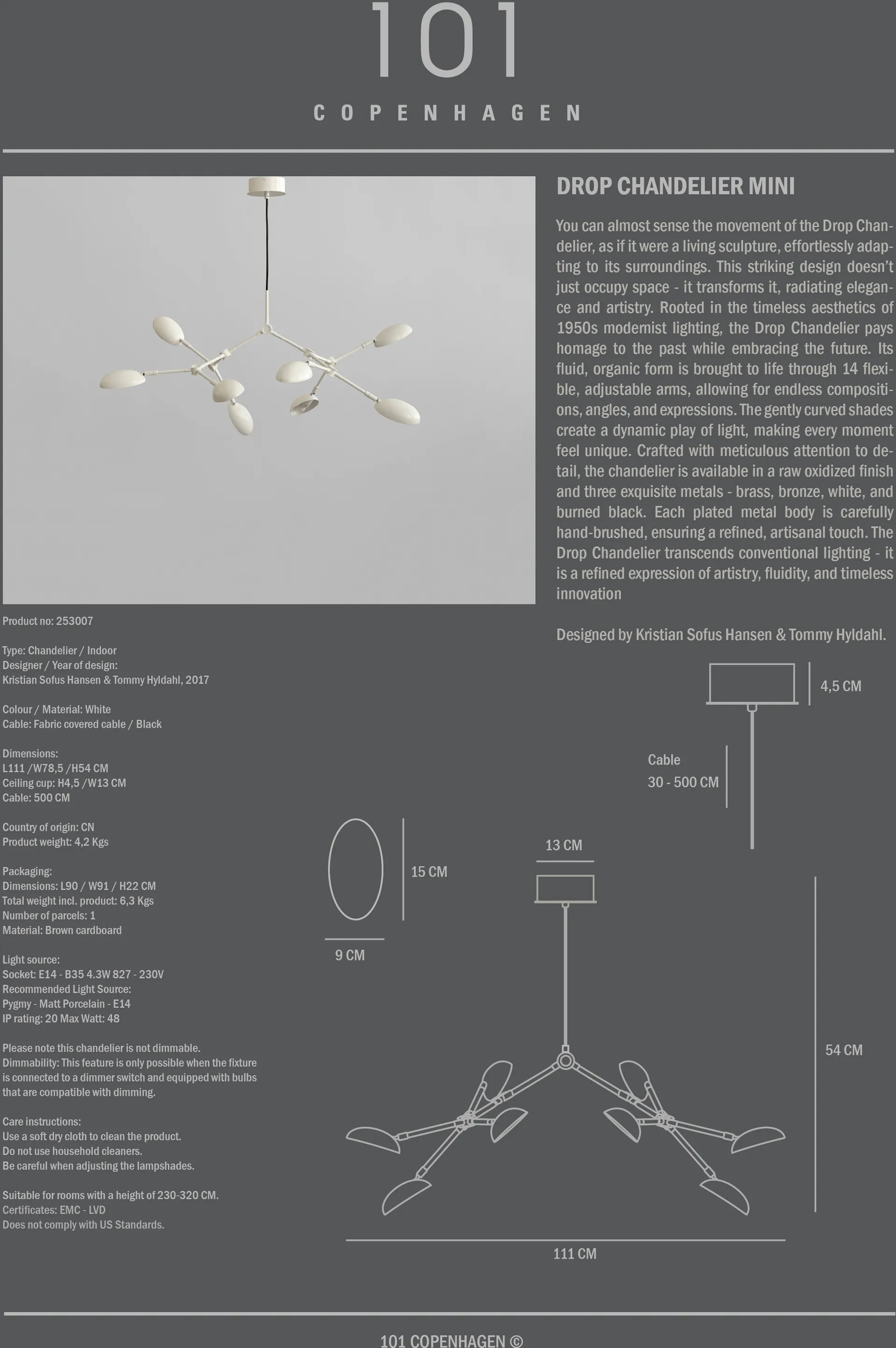 Lampadario Drop Chandelier mini, Bianco 101 Copenhagen