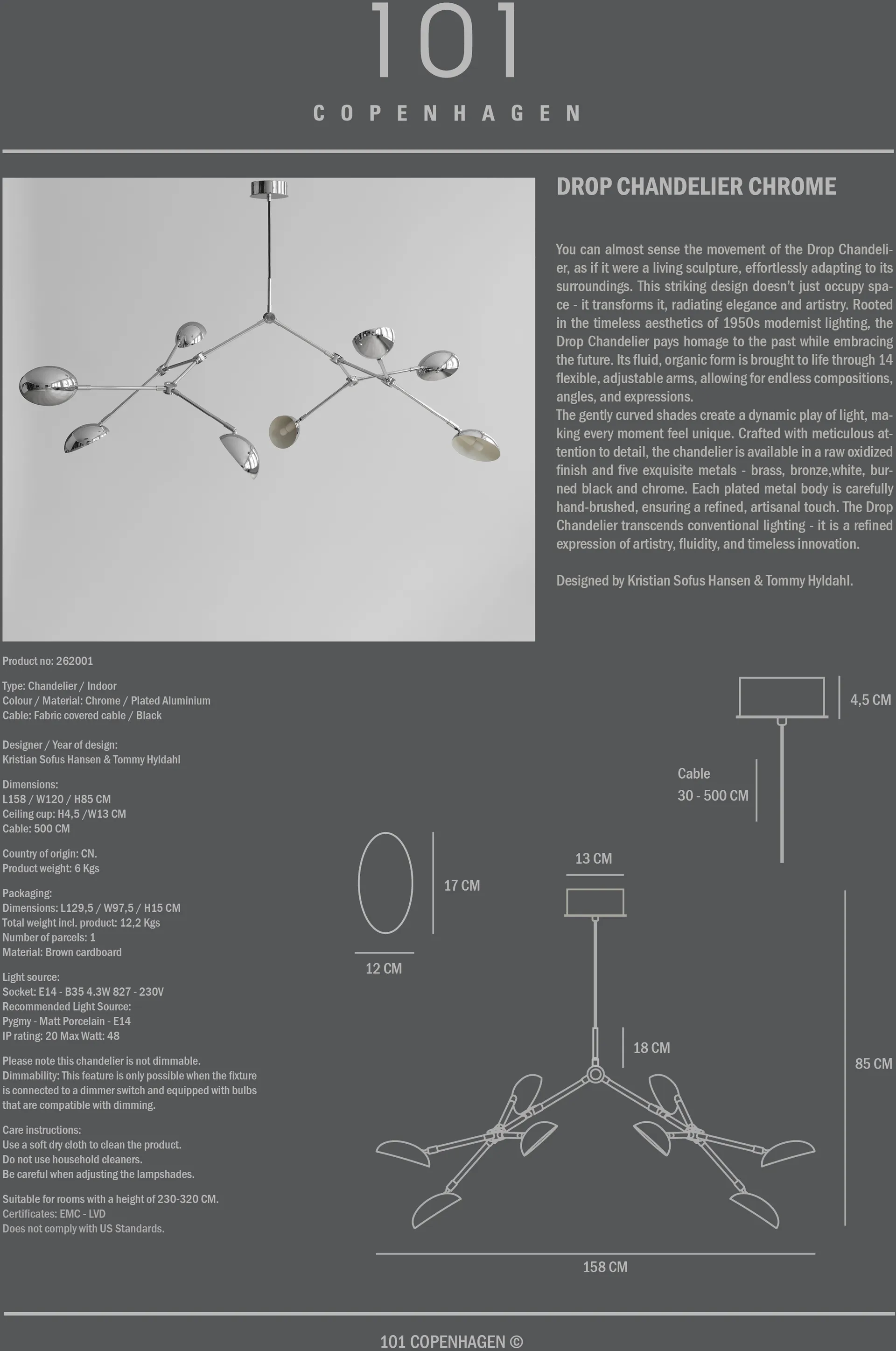 Lampadario Drop Chandelier mini, Chrome 101 Copenhagen