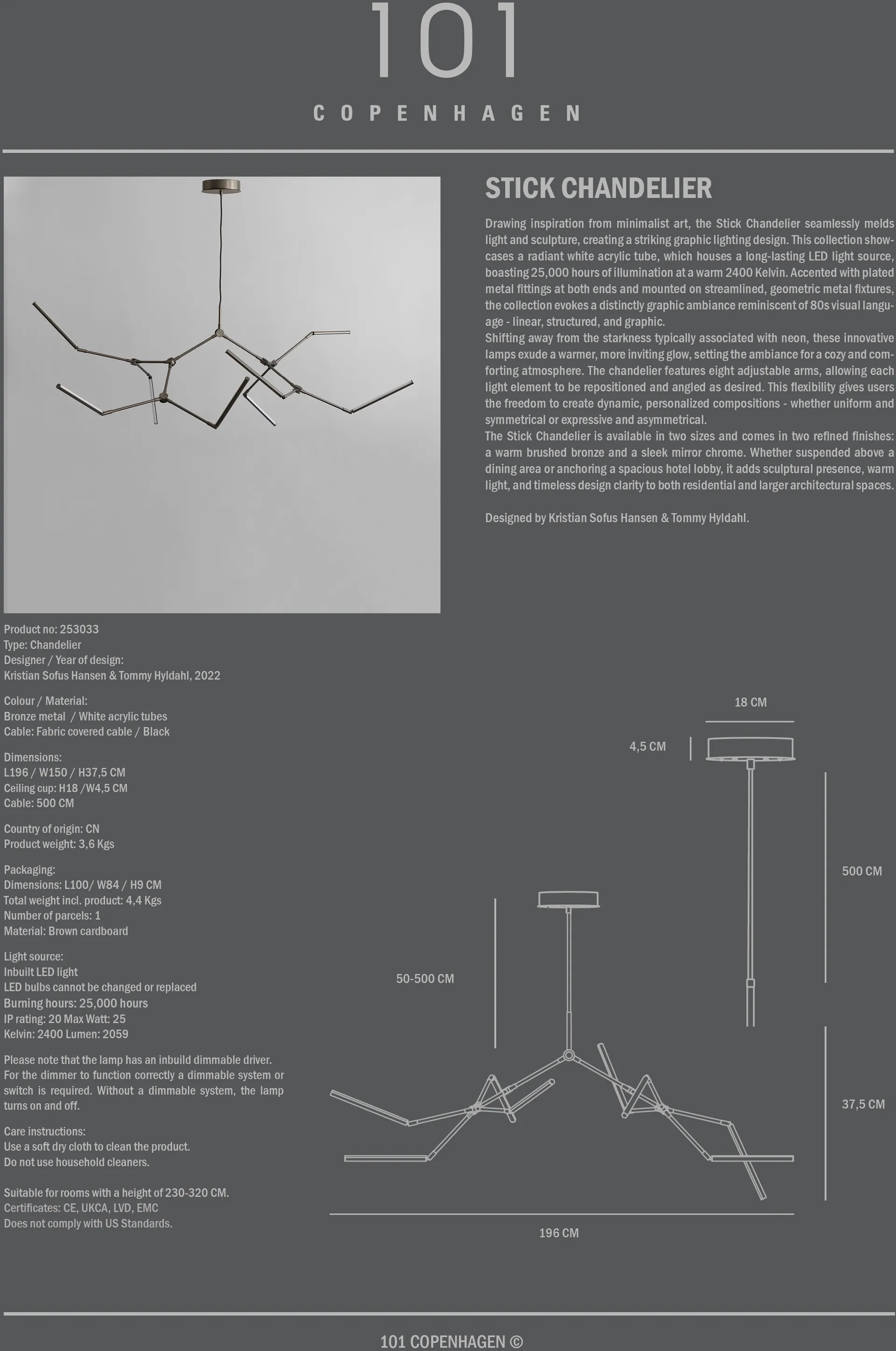 Lampadario Stick Chandelier, Bronzo 101 Copenhagen