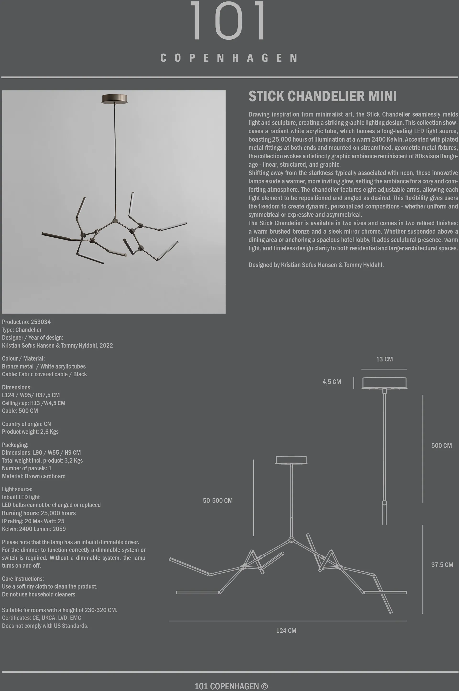 Lampadario Stick Chandelier mini, Bronzo 101 Copenhagen