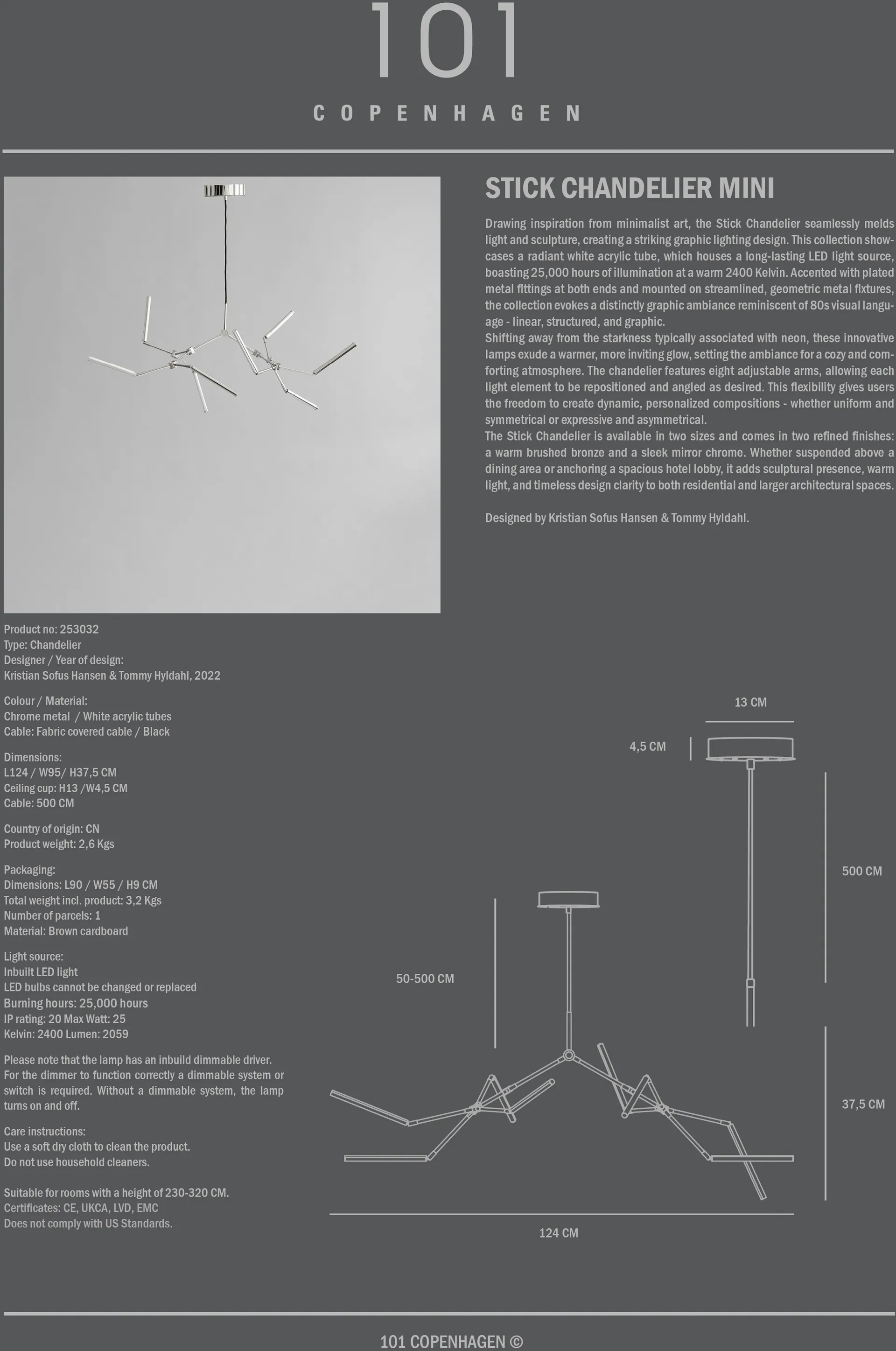 Lampadario Stick Chandelier mini, Cromo 101 Copenhagen