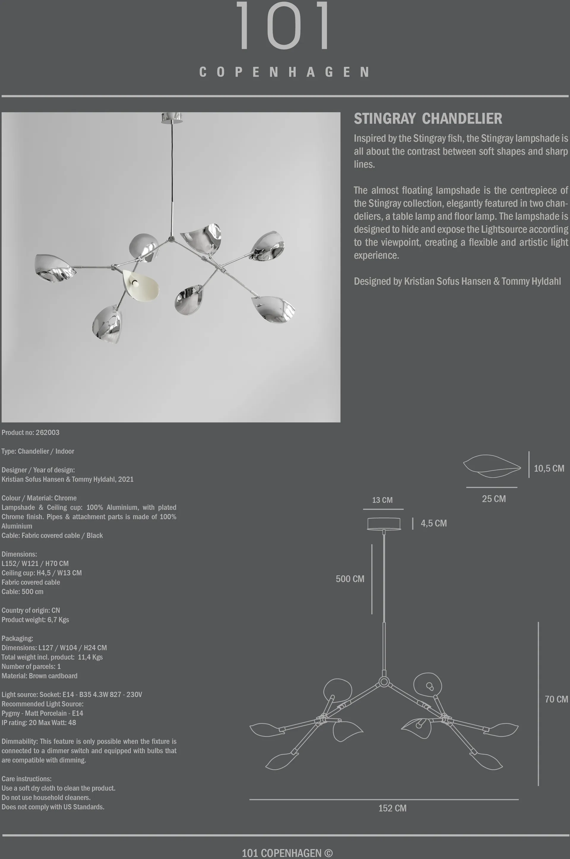 Lampadario Stingray Chandelier, Chrome 101 Copenhagen