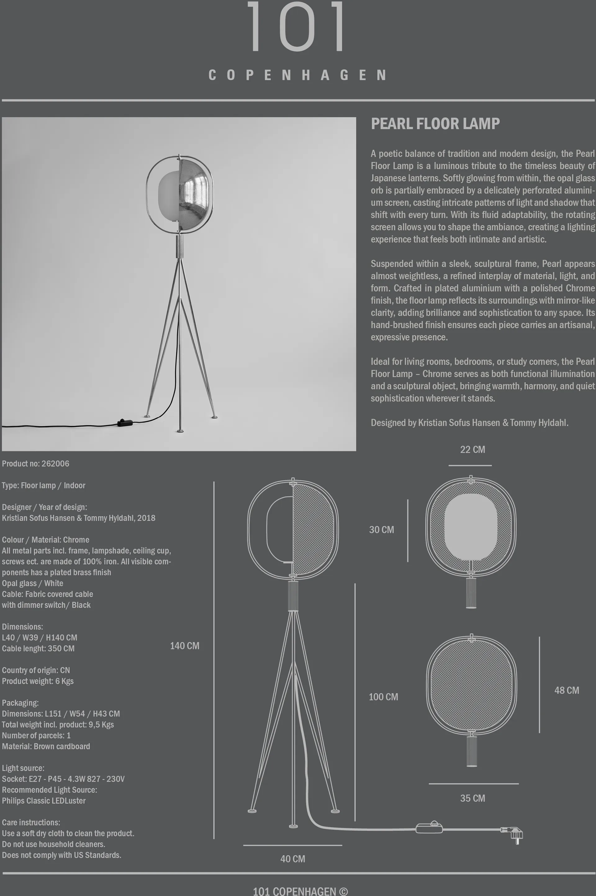 Pearl lampada da pavimento, Chrome 101 Copenhagen