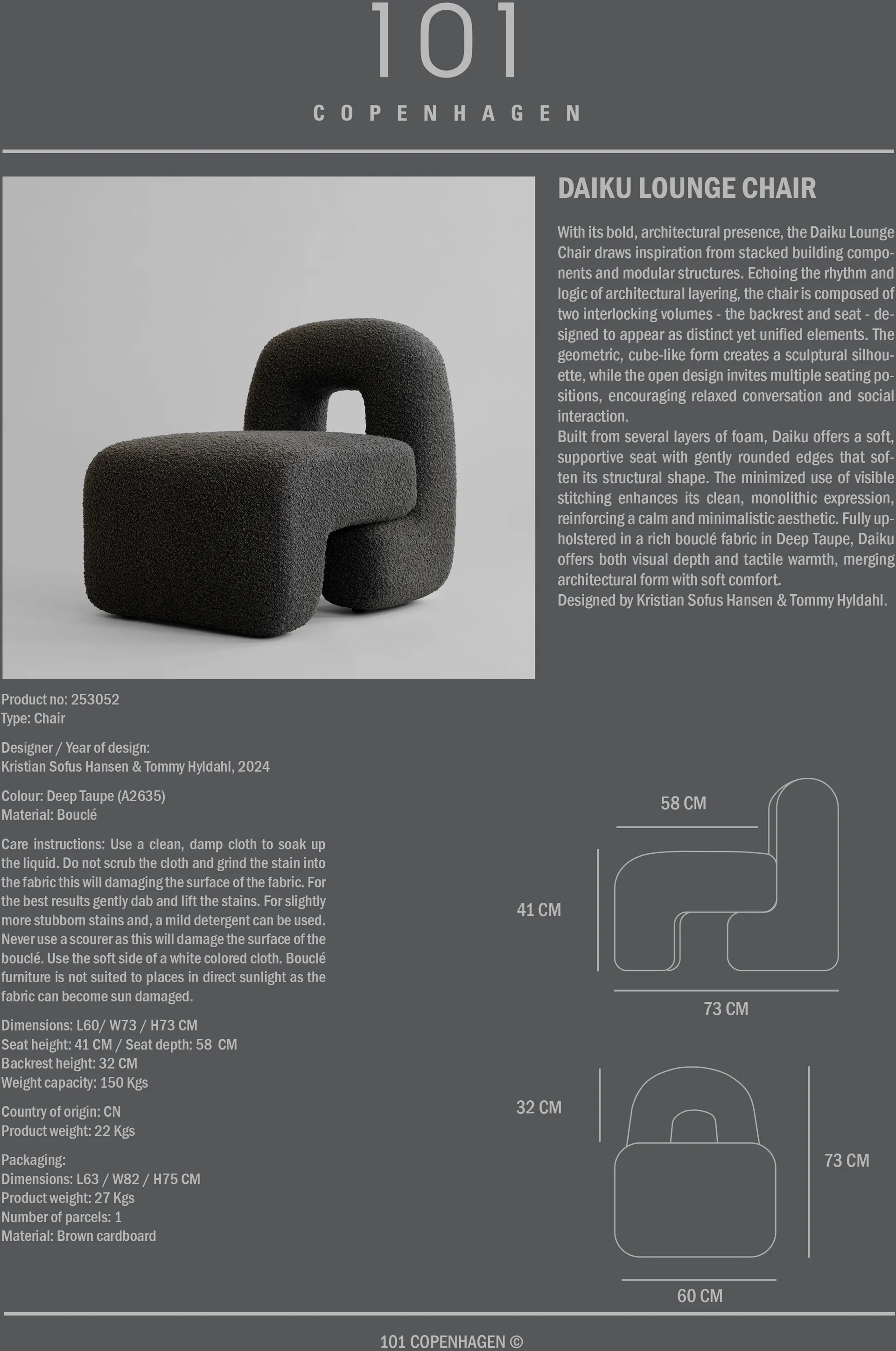 Poltrona lounge Daiku, Deep taupe 101 Copenhagen