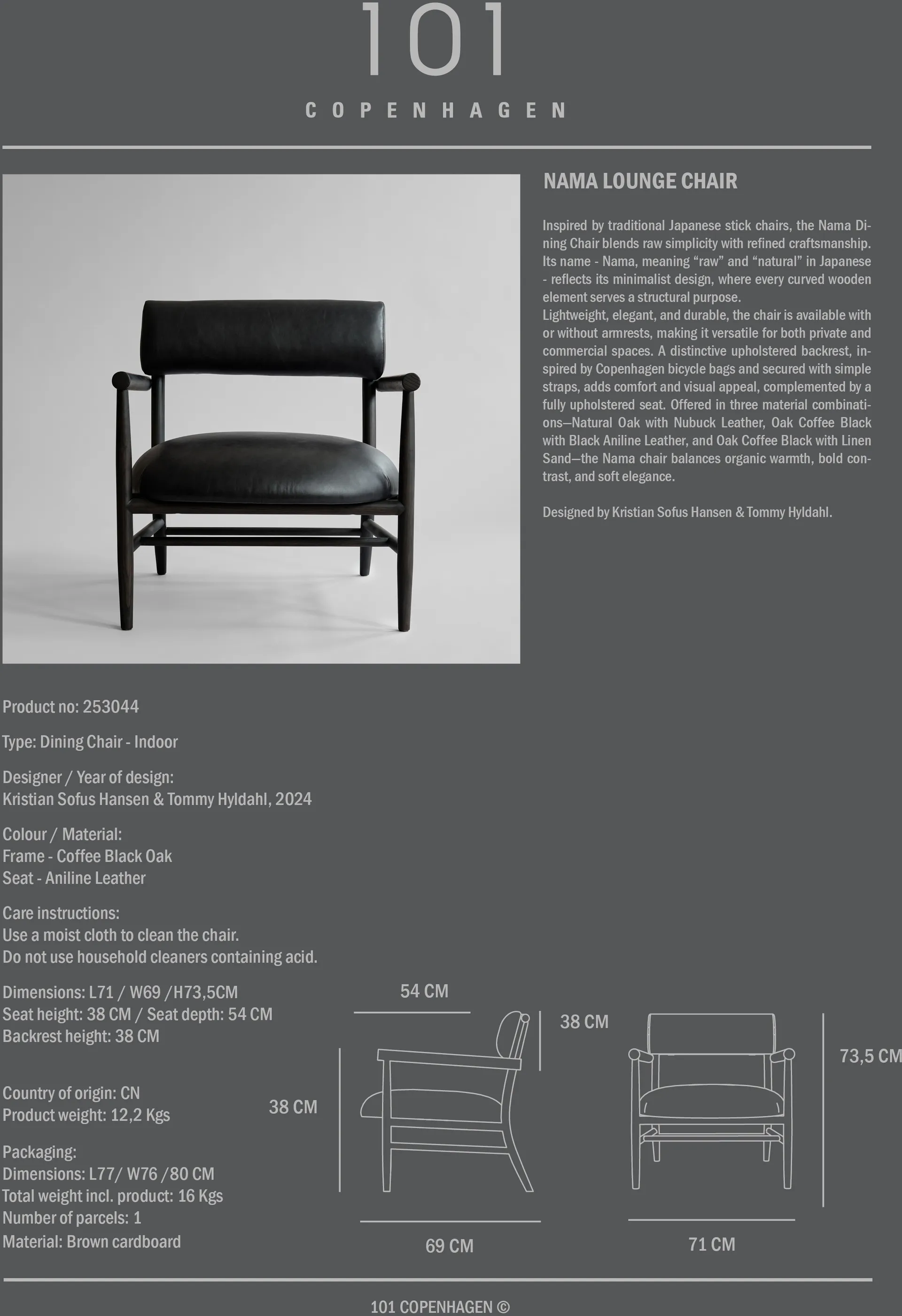 Poltrona lounge Nama, Pelle anilina nera 101 Copenhagen