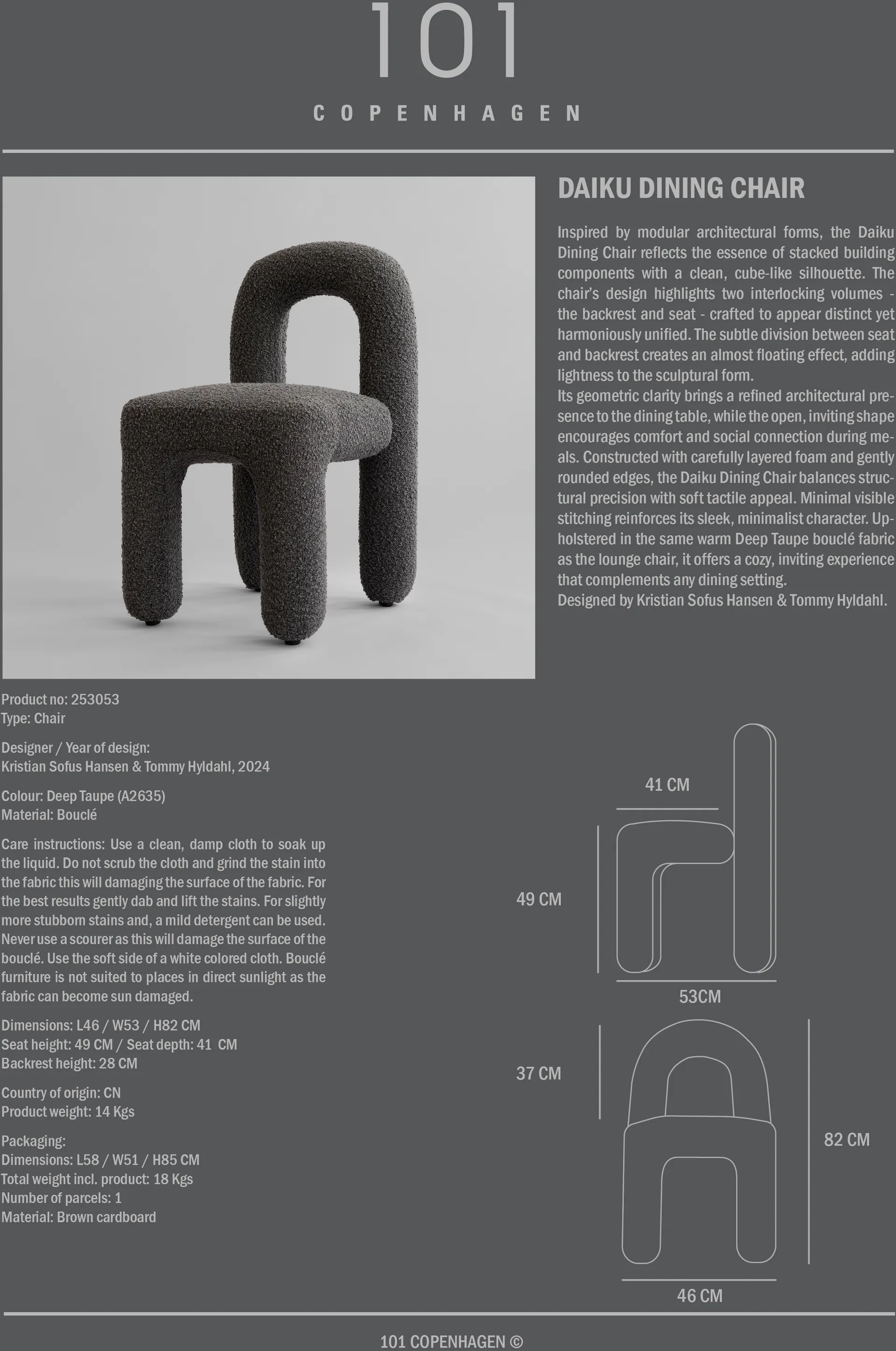 Sedia da pranzo Daiku, Deep taupe 101 Copenhagen