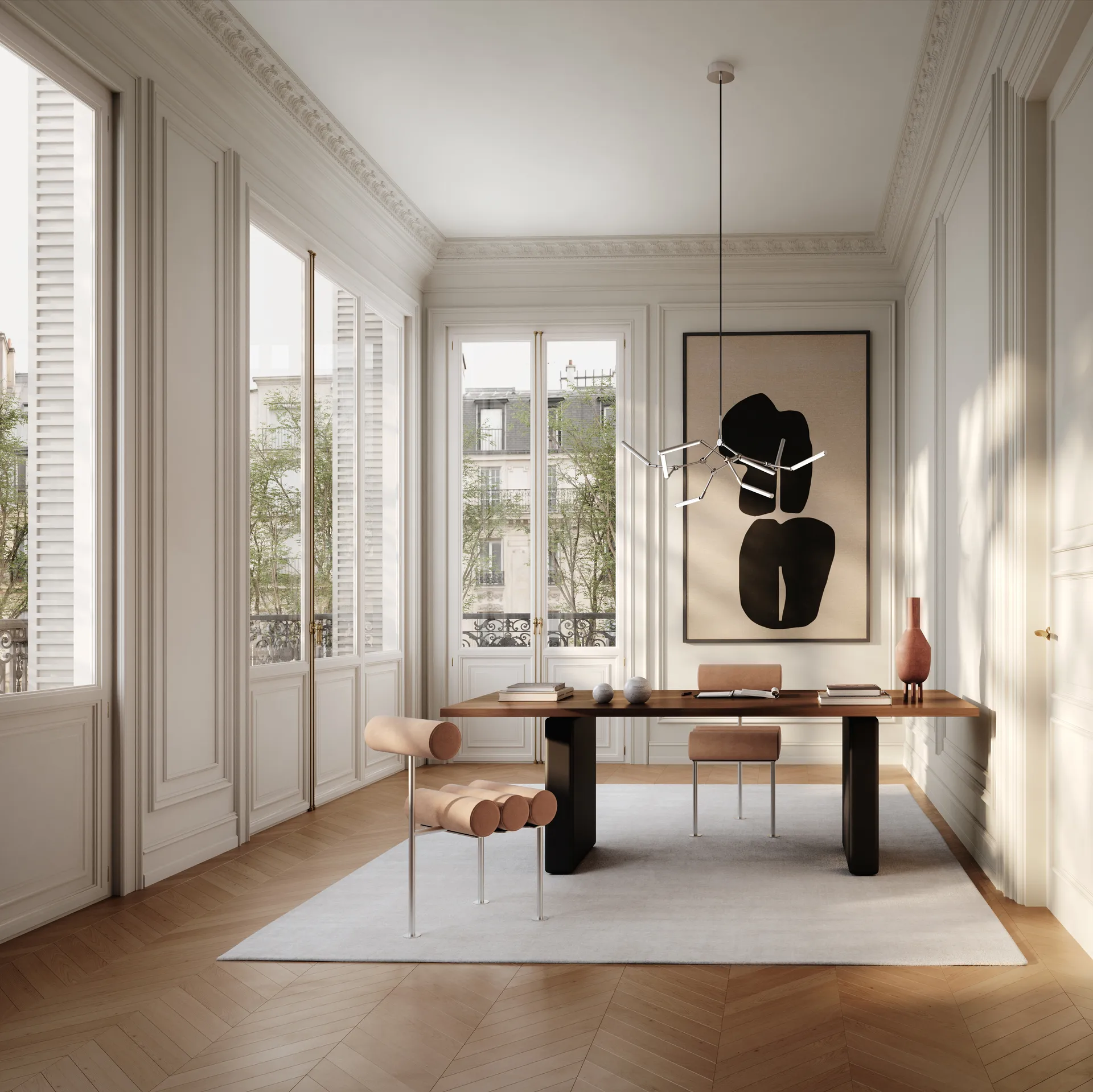 Sedia da pranzo Hiro, Acciaio inox - nabuk 101 Copenhagen