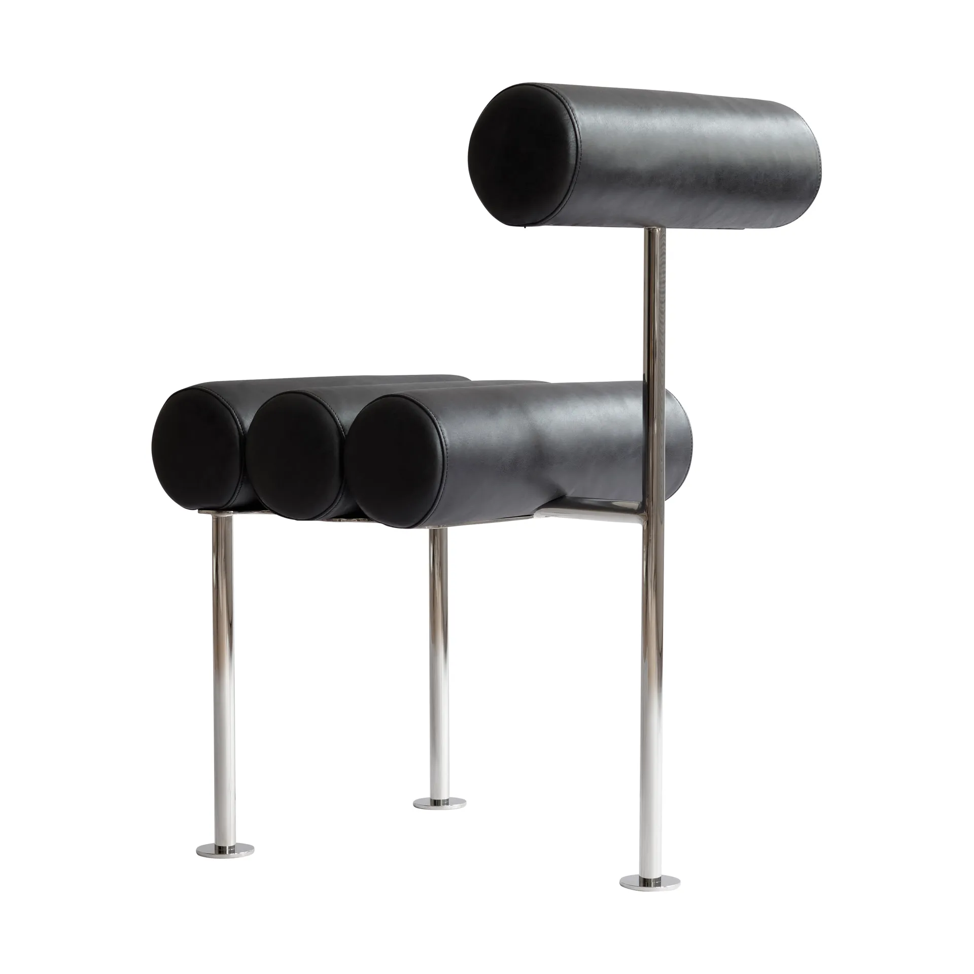 Sedia da pranzo Hiro, Acciaio inox - pelle anilina nera 101 Copenhagen