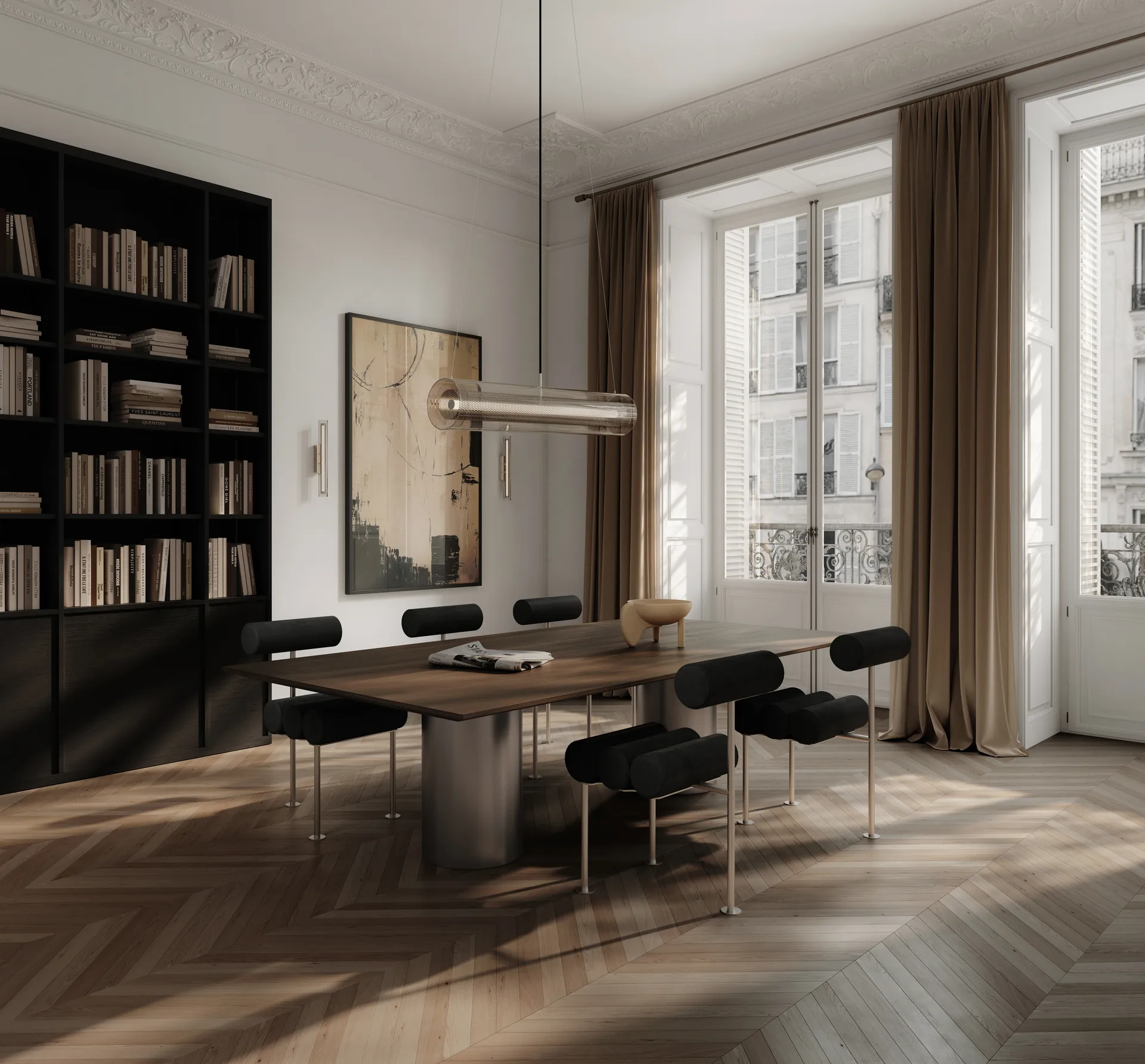 Sedia da pranzo Hiro, Acciaio inox - pelle anilina nera 101 Copenhagen