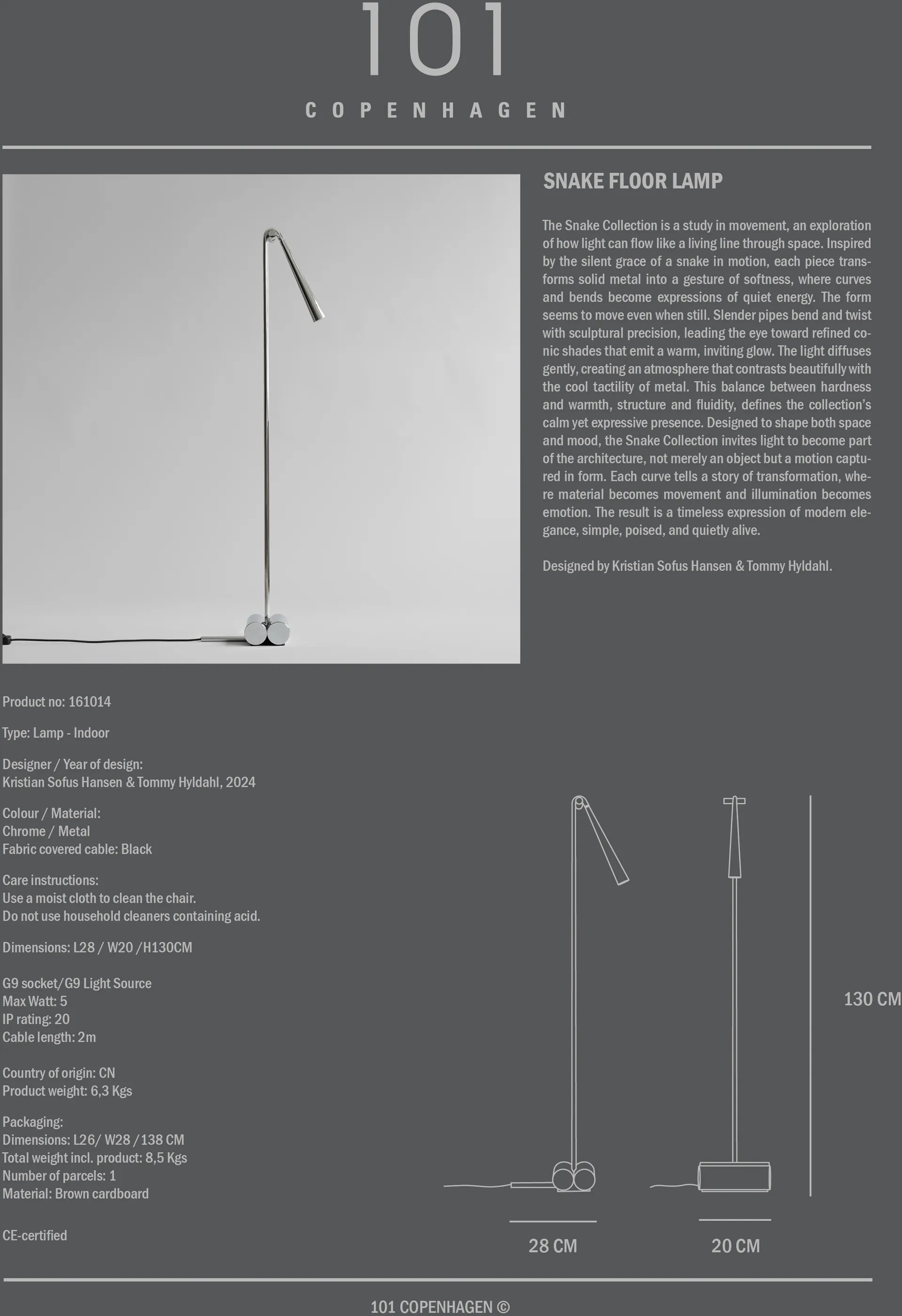 Snake lampada da terra, Chrome 101 Copenhagen
