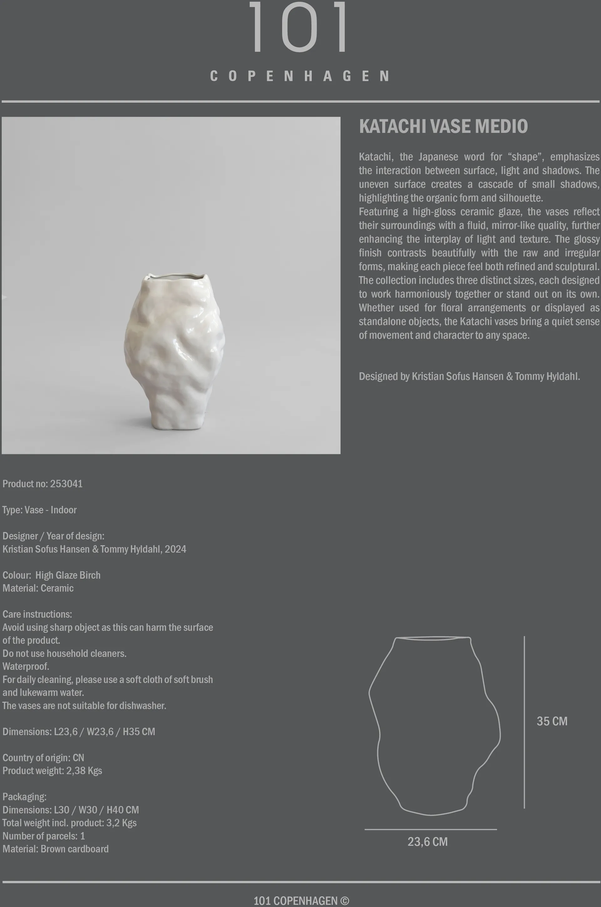 Vaso Katachi medio, High glaze birch 101 Copenhagen