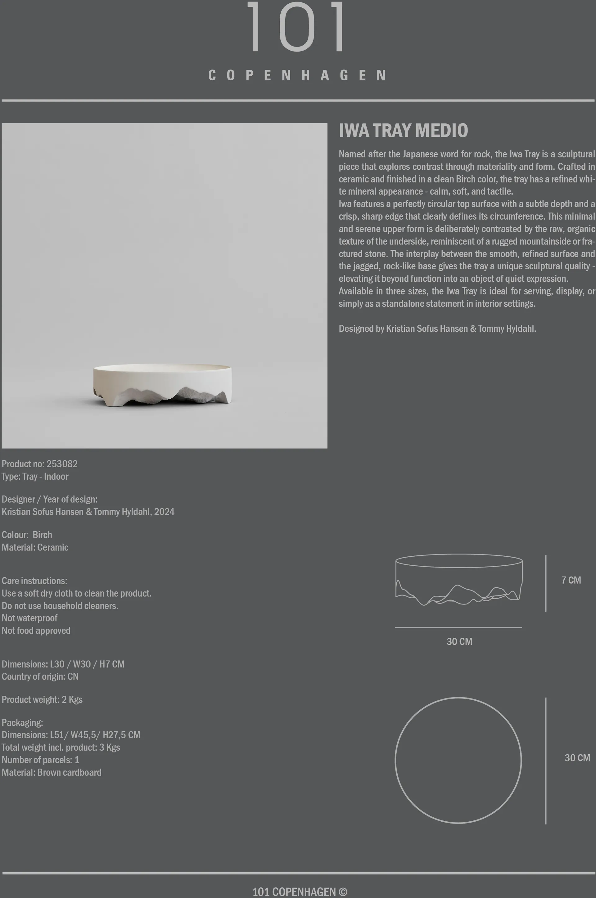 Vassoio decorativo Iwa, Betulla, Ø30 101 Copenhagen