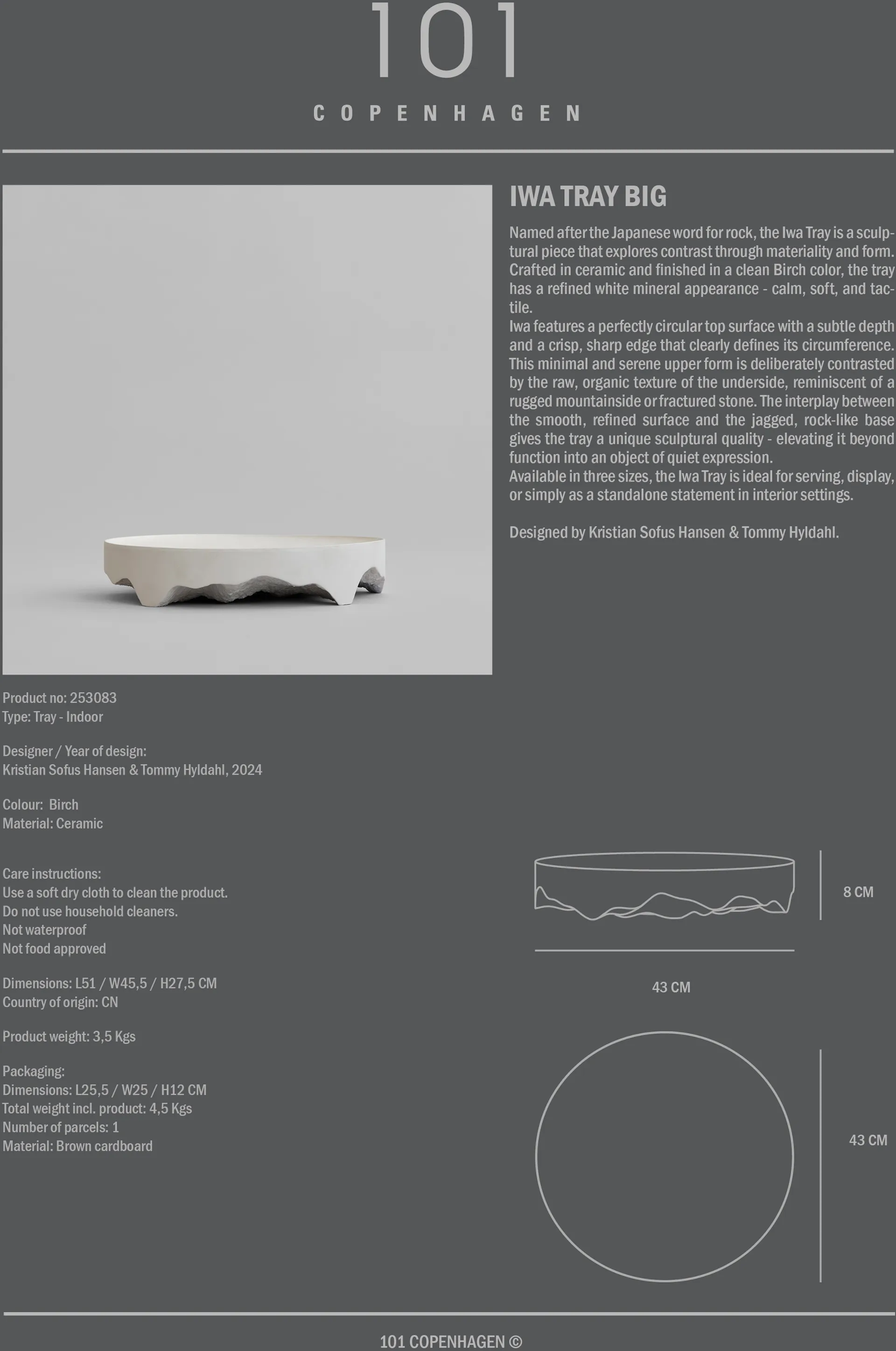 Vassoio decorativo Iwa, Betulla, Ø43 101 Copenhagen