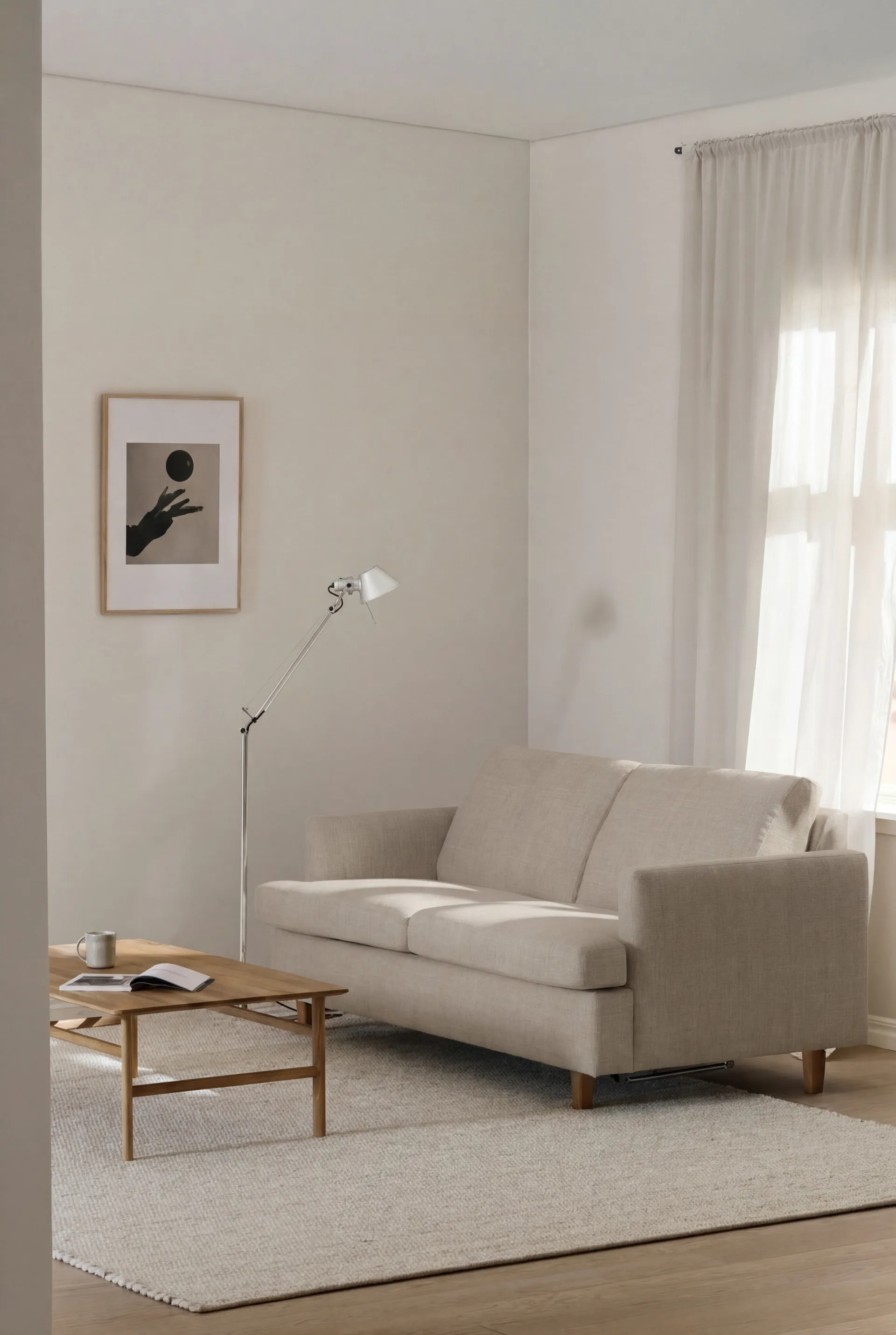 Divano letto Binga a 2,5 posti, Same Beige 6670-frassino tinto scuro 1898