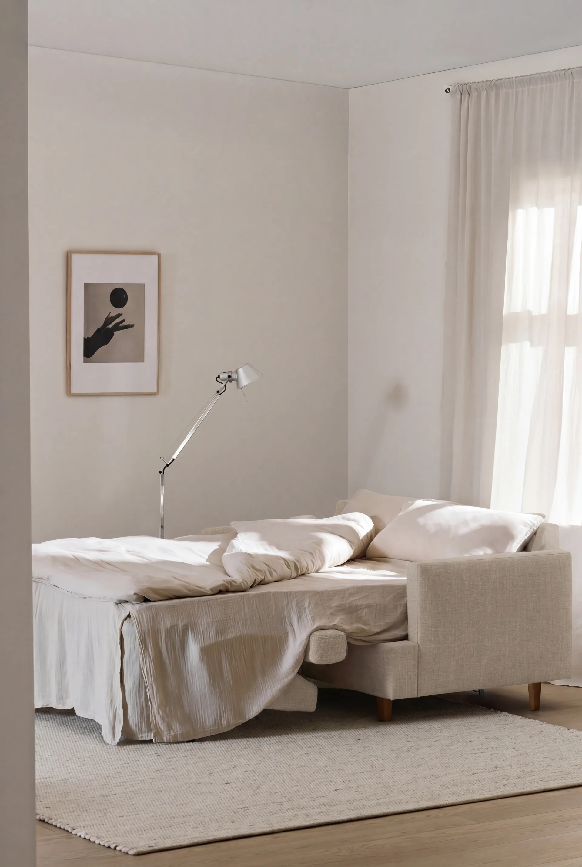 Divano letto Binga a 2,5 posti, Same Beige 6670-frassino tinto scuro 1898