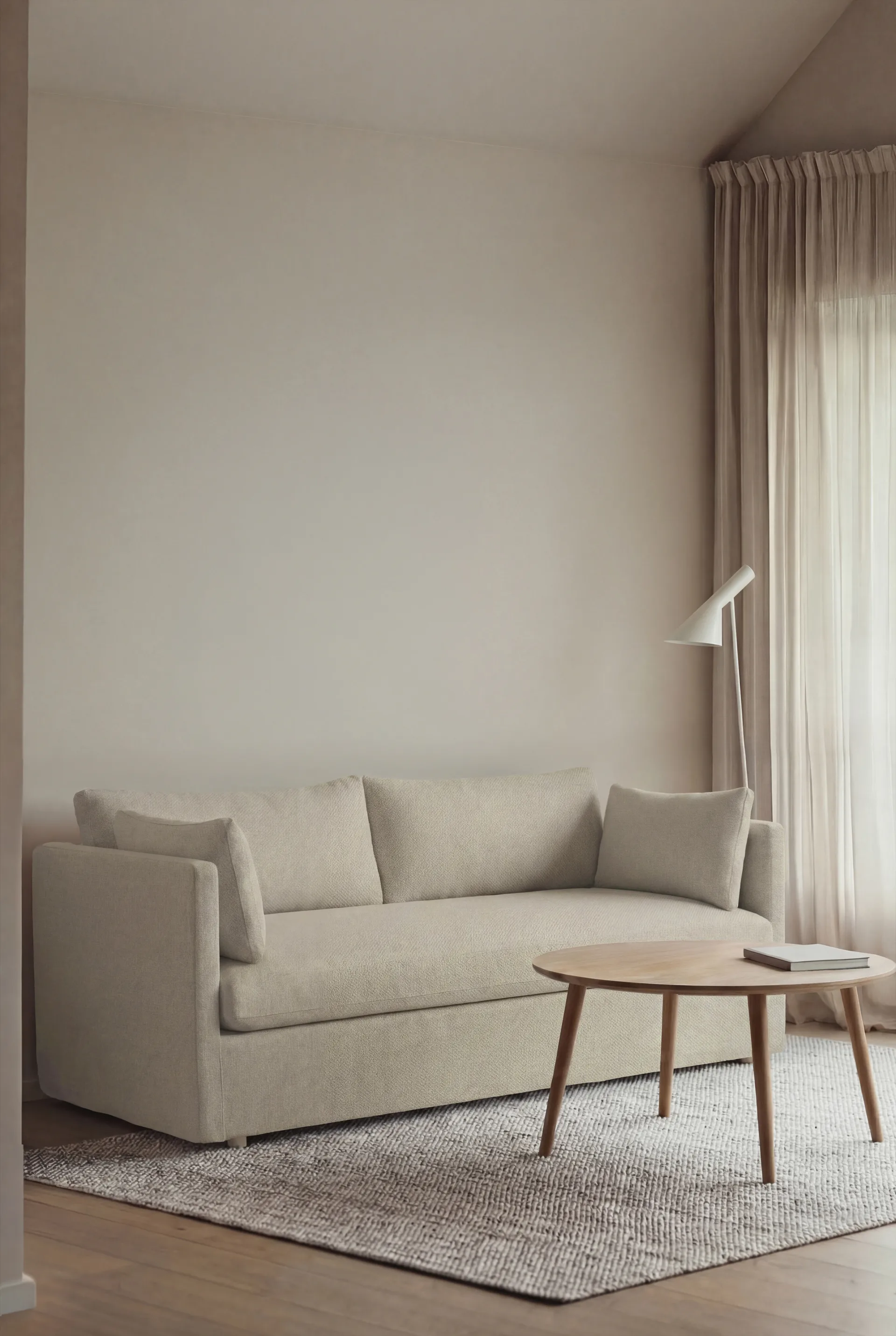 Divano Linnevik, Luiza Beige 3981-rovere oliato bianco, 2 sedute, con gonna 1898