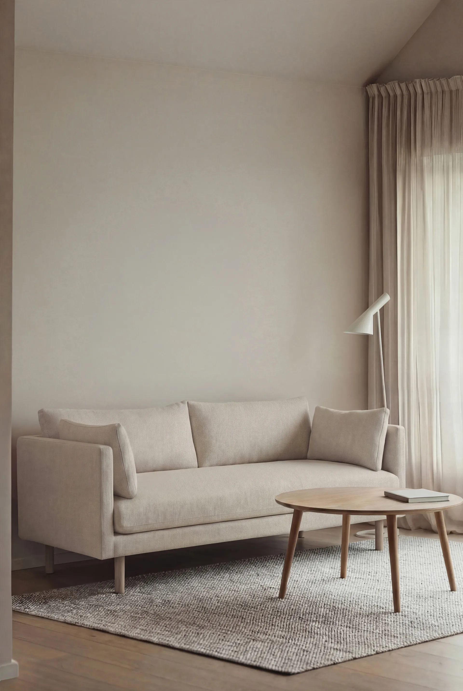 Linnevik divano, Caleido Beige 9600-rovere oliato bianco, 2 sedute, senza gonna 1898