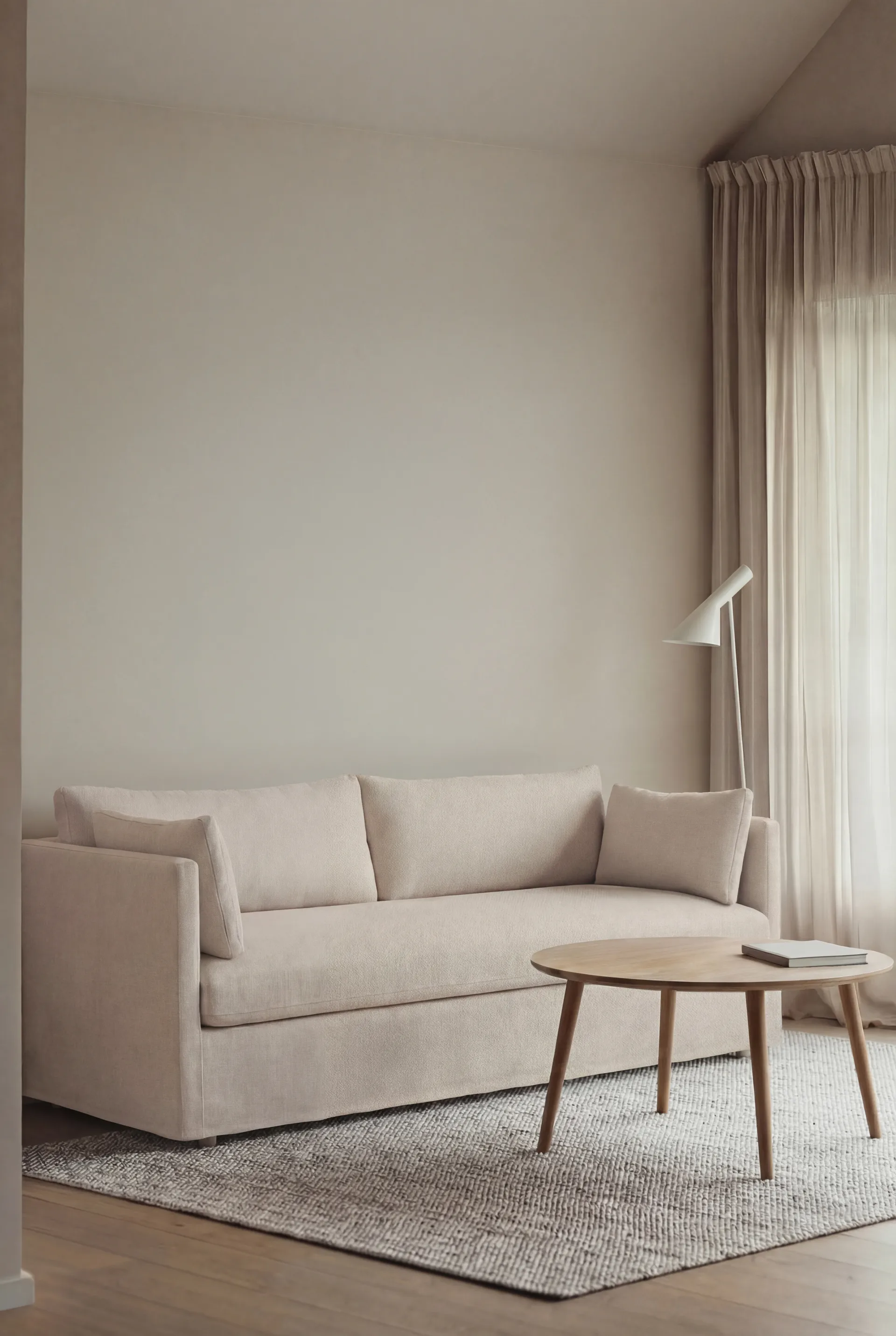 Linnevik divano, Caleido beige 9600-rovere oliato bianco, 3 sedute, con gonna 1898