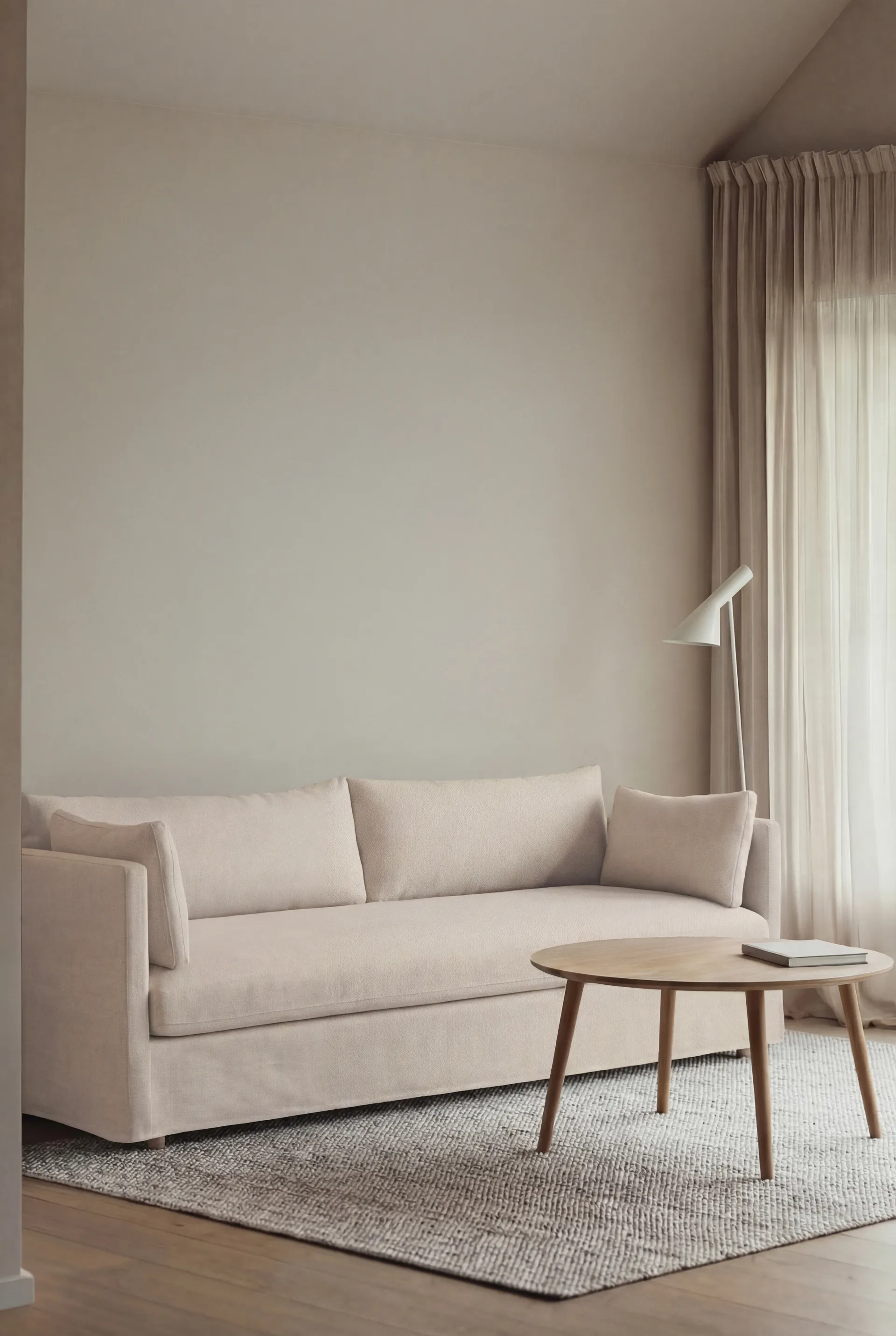 Linnevik divano, Caleido beige 9600-rovere oliato bianco, 4 sedute, con gonna 1898