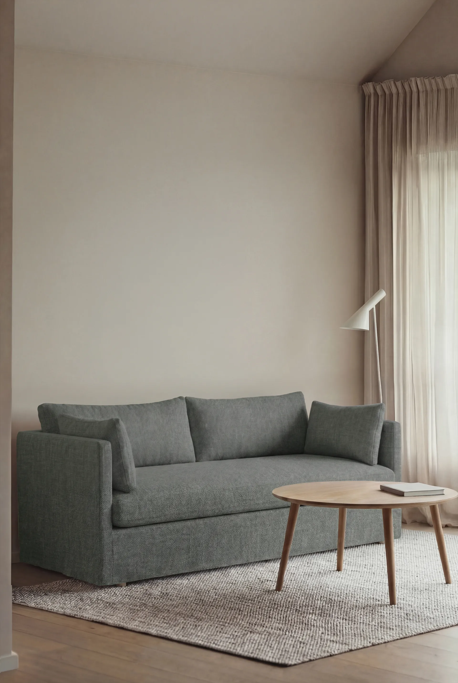 Linnevik divano, Caleido Grey 1240-rovere oliato bianco, 2 sedute, con gonna 1898