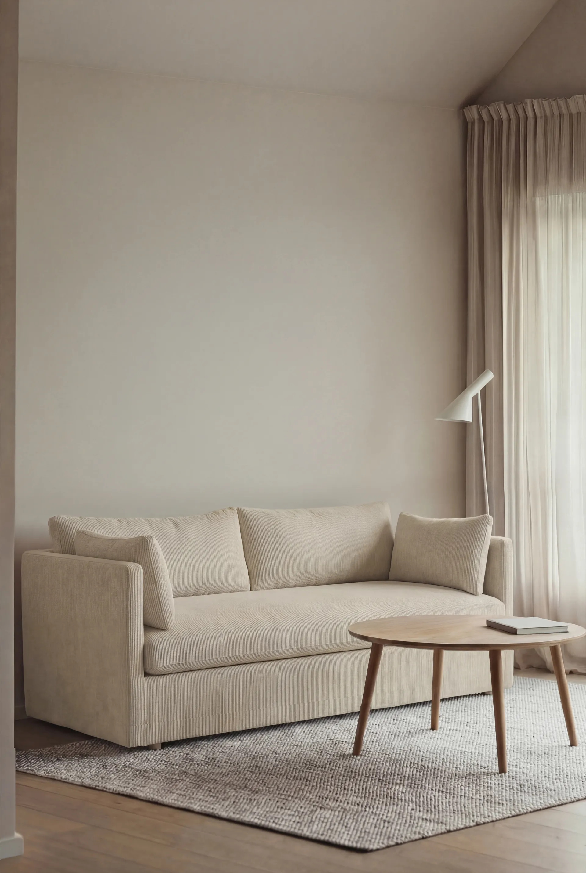 Linnevik divano, Jump Beige 1956-rovere oliato bianco, 2 sedute, con gonna 1898