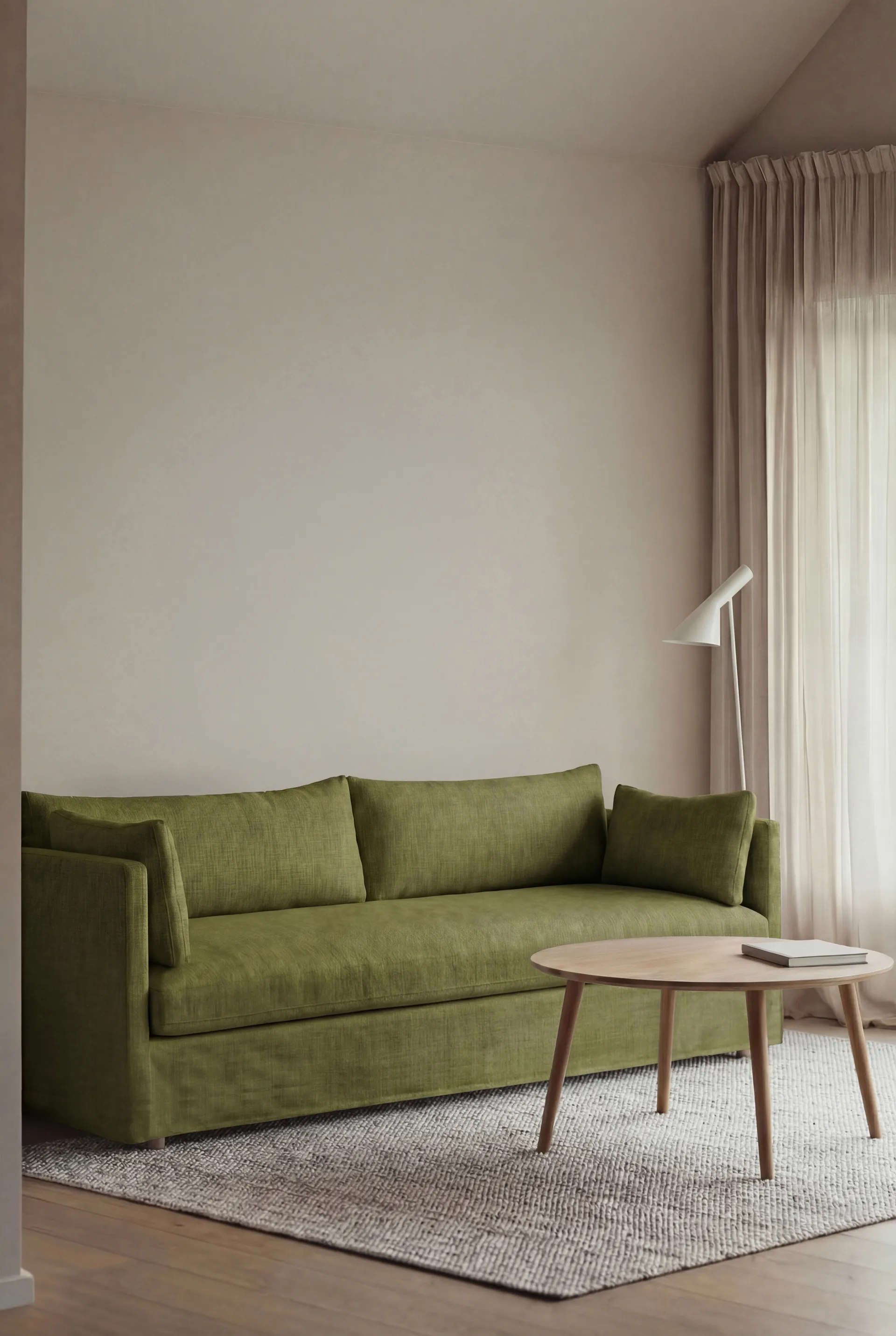 Linnevik divano, Luiza Green 3975-rovere oliato bianco, 4 sedute, con gonna 1898