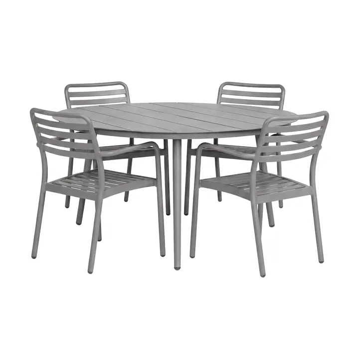 Marsala tavolo da pranzo Ø140 cm + Messina sedia con braccioli 4 pz, Taupe - 1898