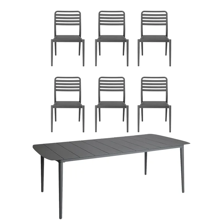 Marsala tavolo da pranzo 208x100 cm + Messina sedia 6 pz, Anthracite - 1898