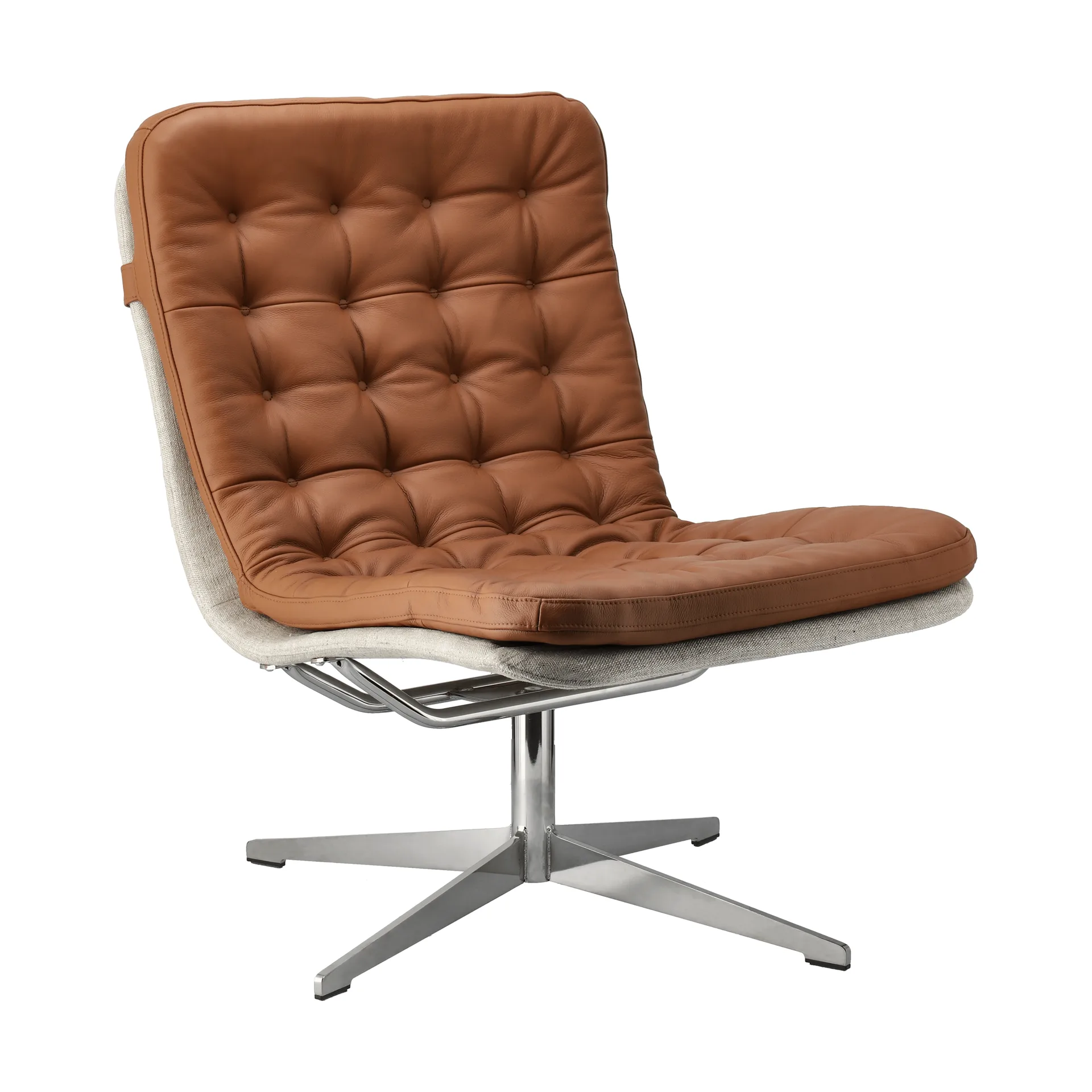 Poltrona Loholm con funzione girevole, Cognac pelle-Bern Beige 0341 1898