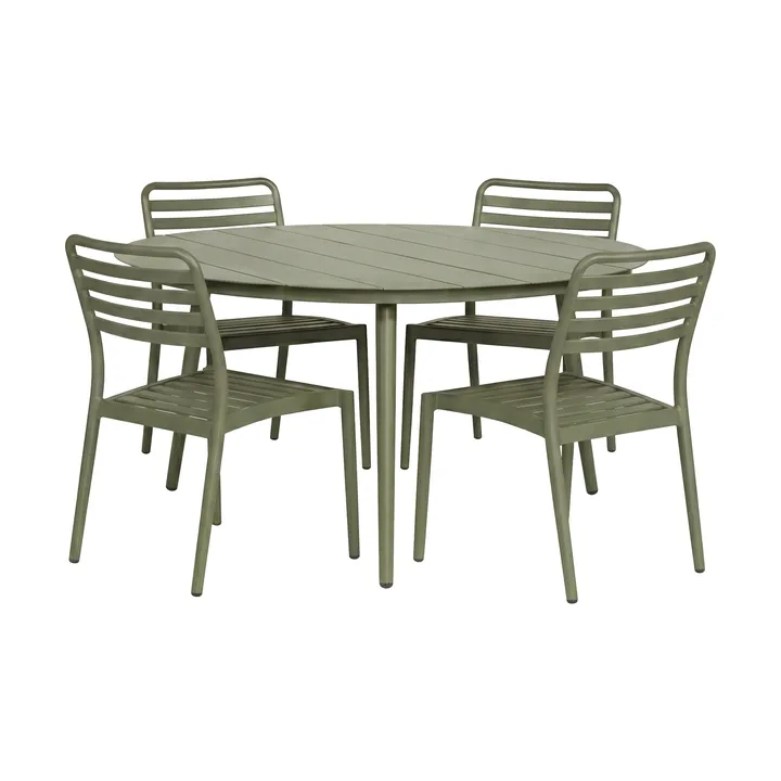 Tavolo da pranzo Marsala Ø140 cm + 4 sedie Messina, Verde muschio - 1898