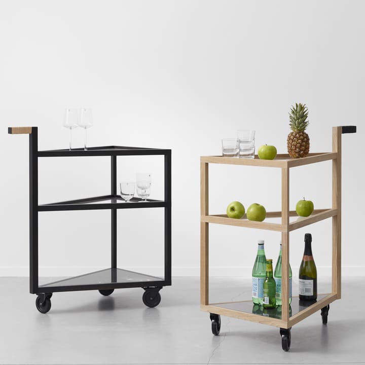 Carrello da servizio Move - rovere tinto nero, grande, marmo Marquina, vetro - A2