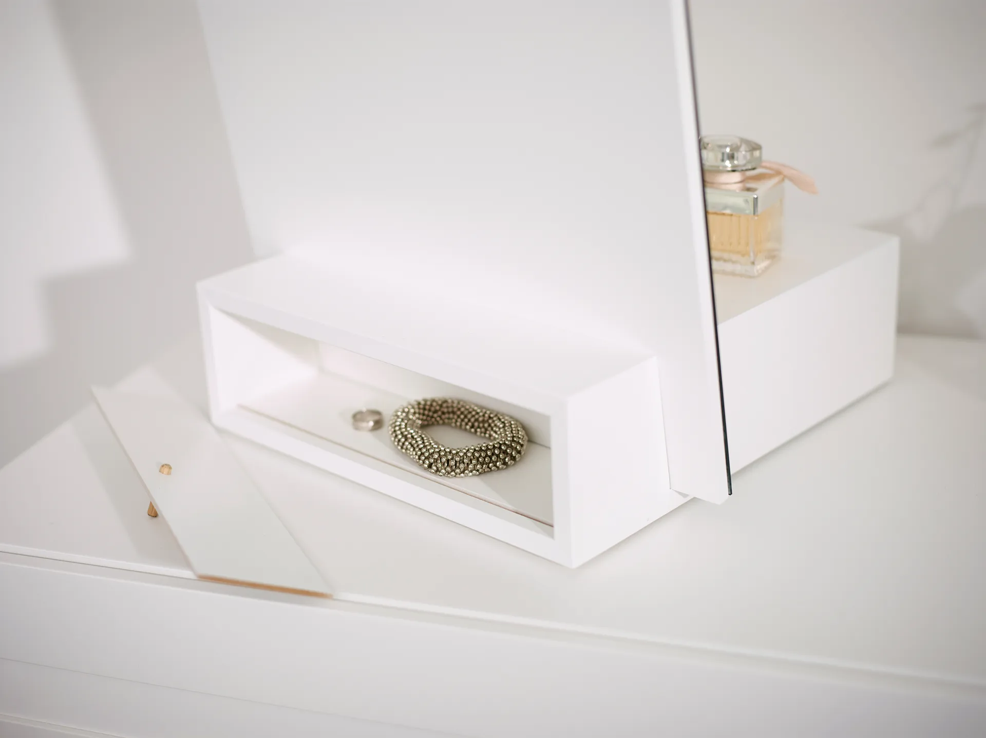 Me specchio da tavolo con contenitore, Bianco, 34x57x30 cm A2