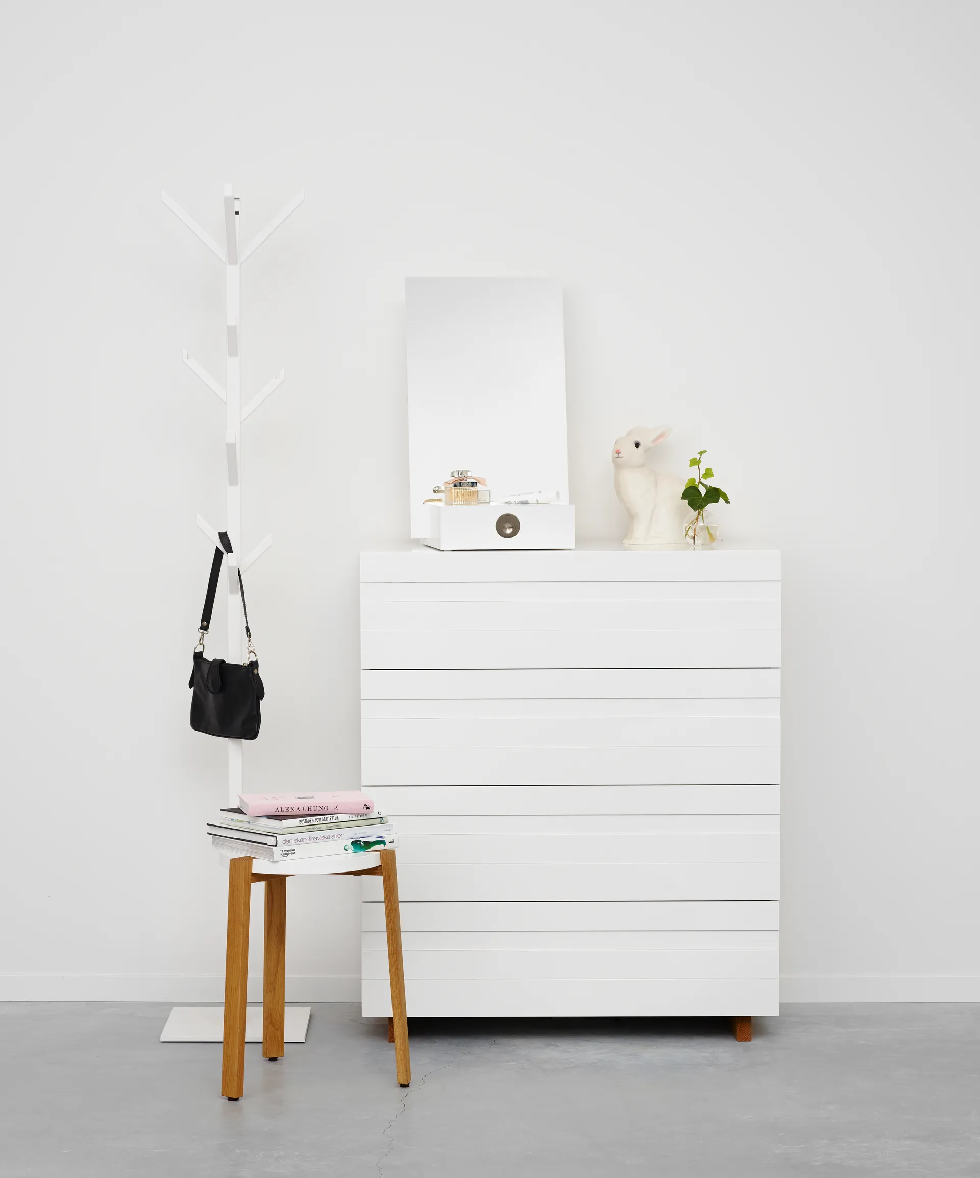 Me specchio da tavolo con contenitore, Bianco, 34x57x30 cm A2