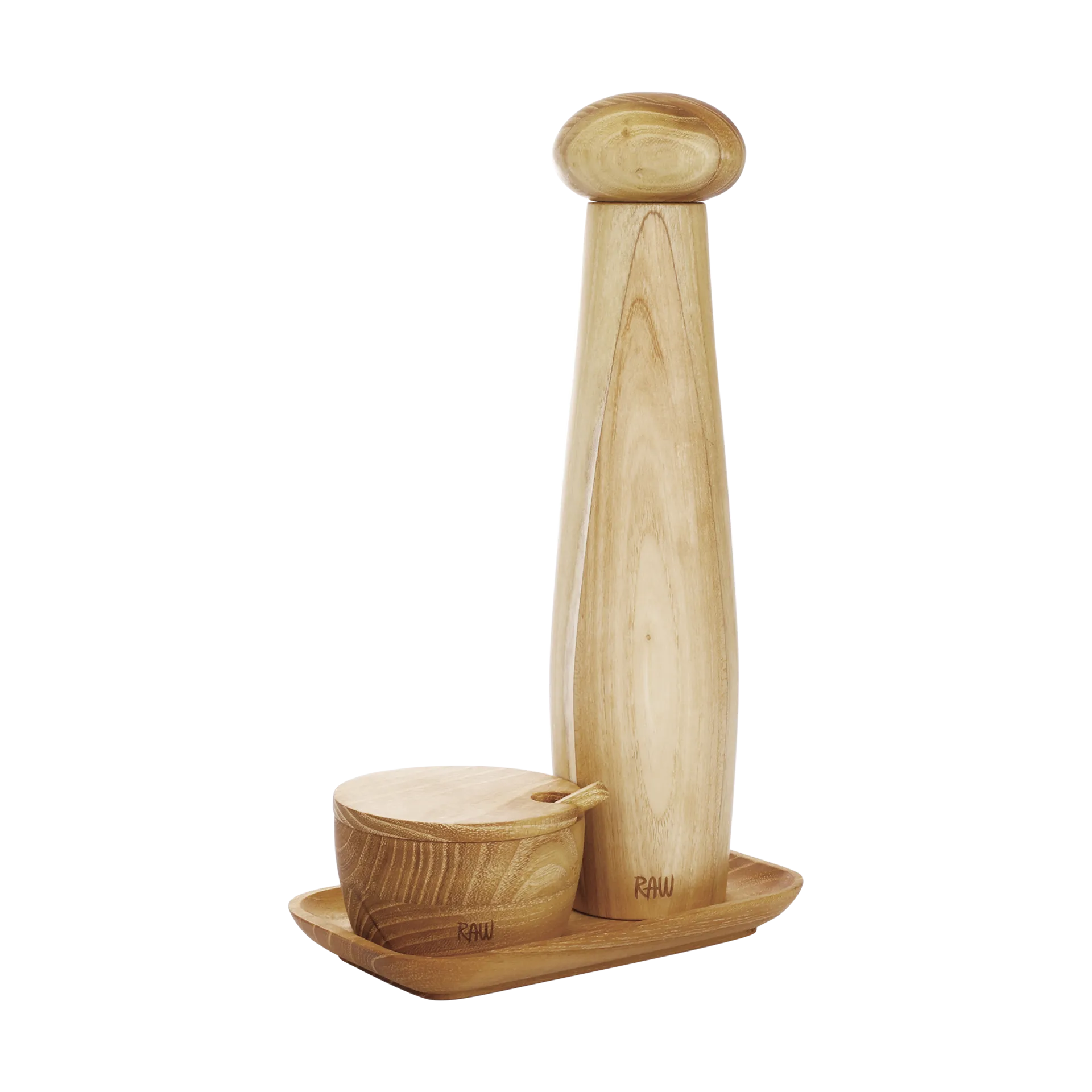 Macina pepe in ceramica ciotola per sale & vassoio Raw 3 pezzi, Teak Aida