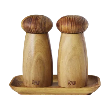 Macina sale e pepe incl. Vassoio Raw - Teak - Aida