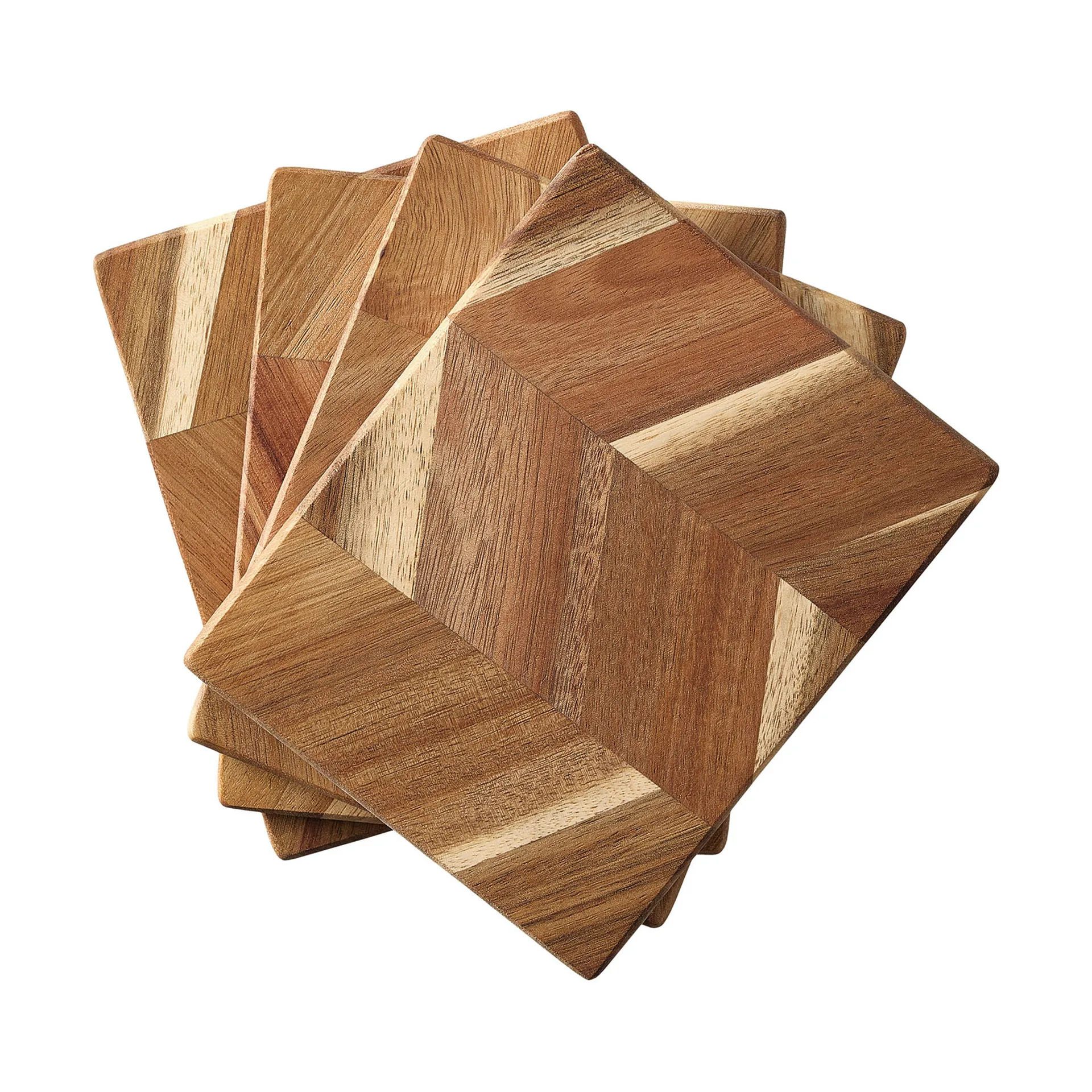 Tagliere con motivo a spina di pesce 12x15, confezione da 4, Legno di acacia Aida
