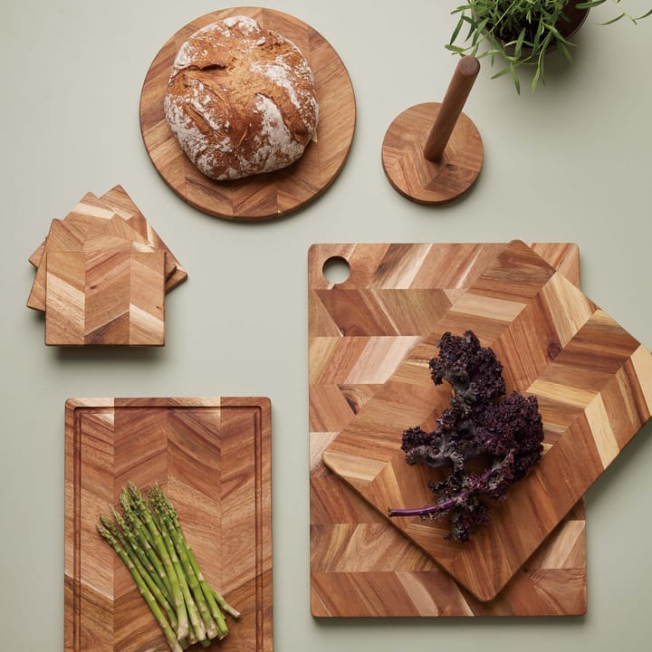 Tagliere con motivo a spina di pesce 12x15, confezione da 4, Legno di acacia Aida