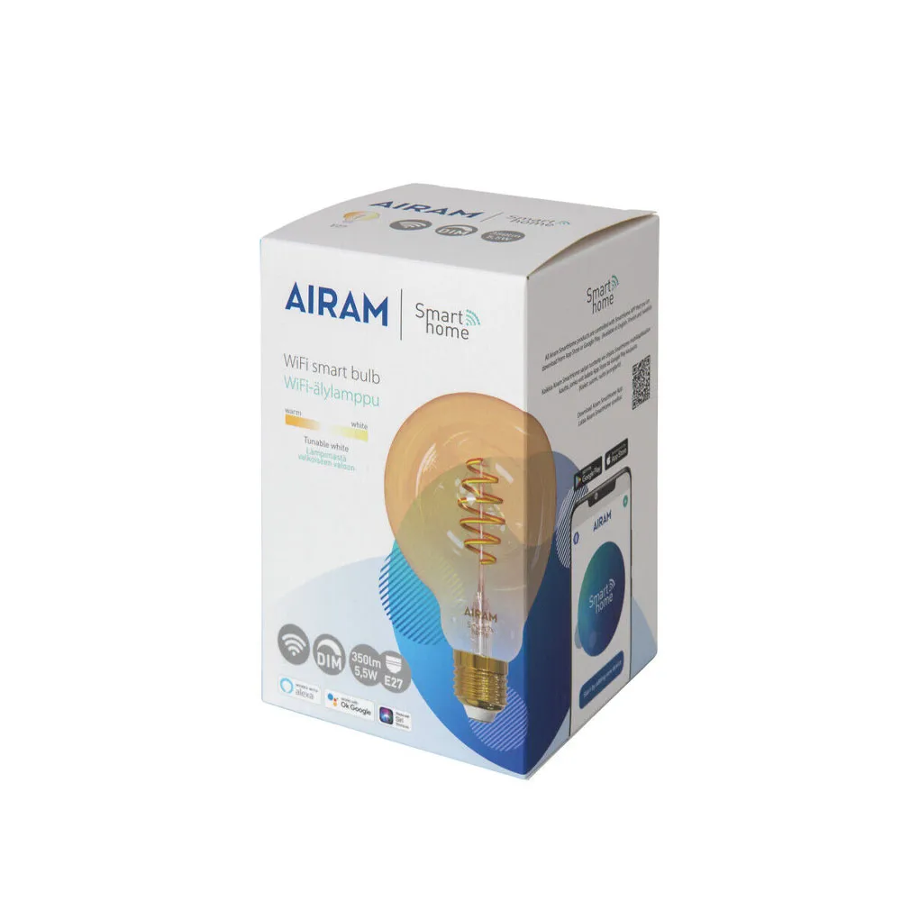 Lampadina a globo LED Airam Smarta Hem Filament, ambra, 95 mm, spirale E27, 6 W Airam