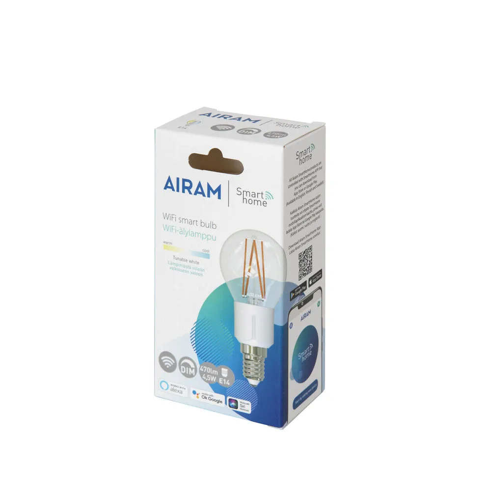 Lampadina a globo LED Airam Smarta Hem Filament, trasparente E14, 5 W Airam