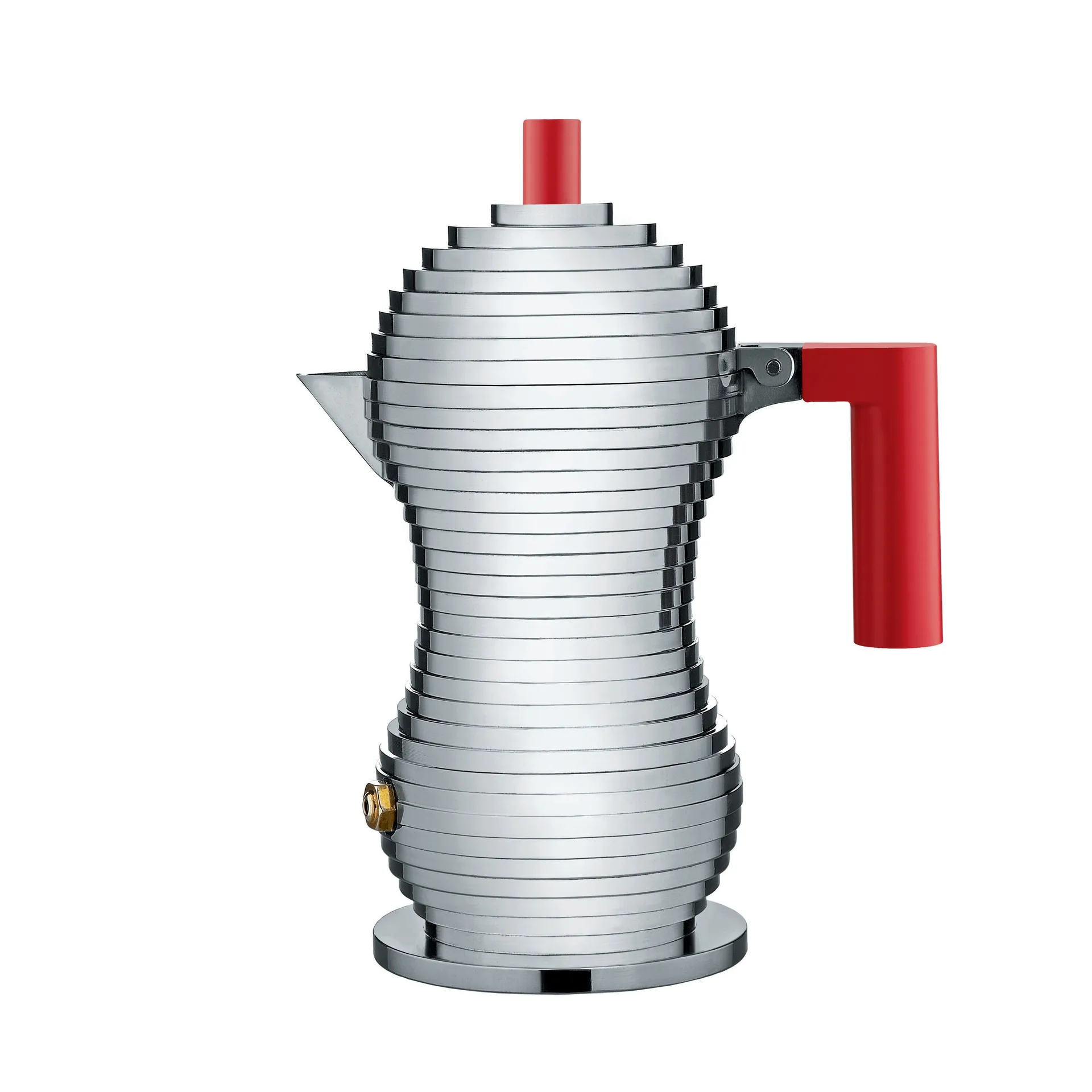 Macchina da espresso 3 tazze Pulcina, manico rosso Alessi