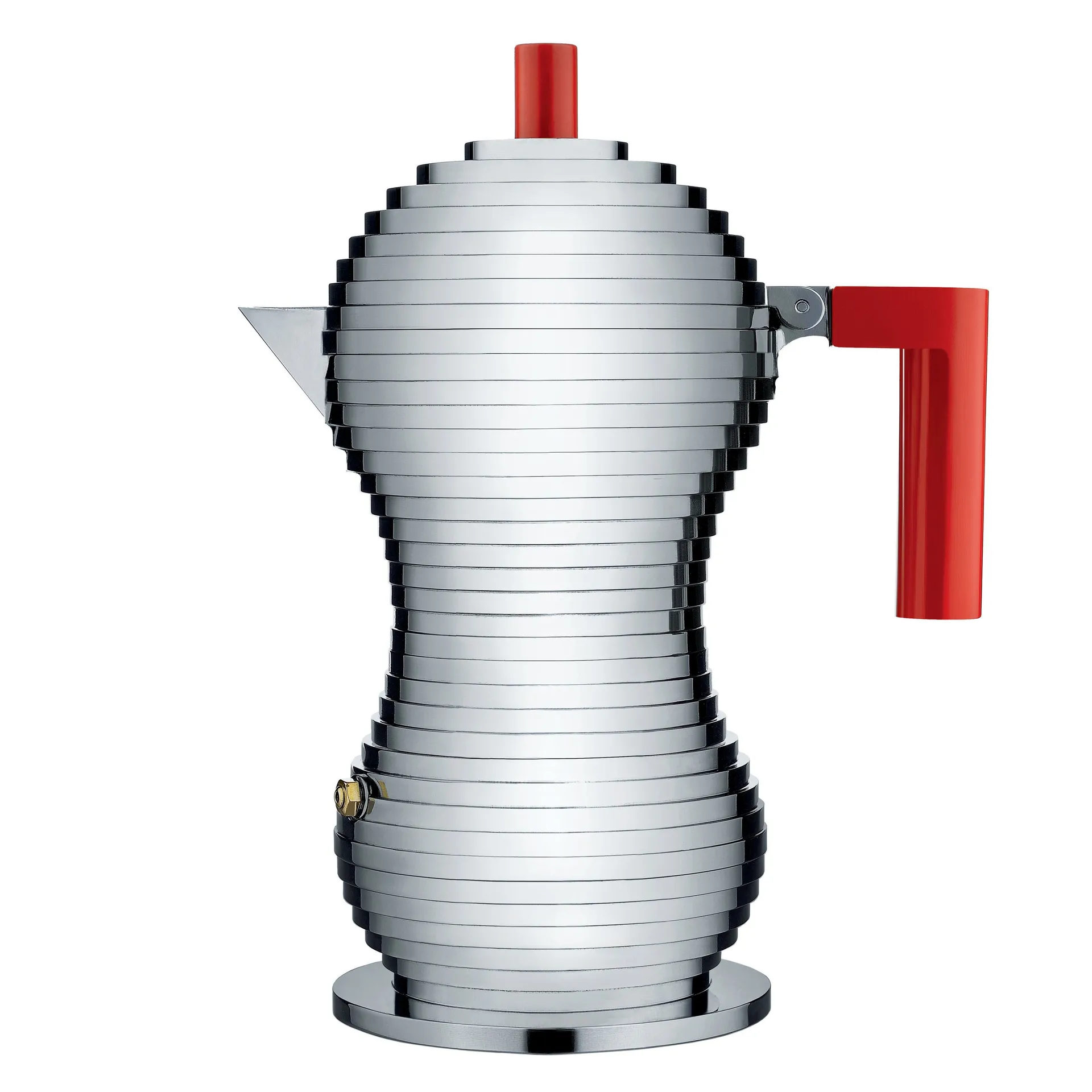 Macchina da espresso 6 tazze Pulcina, manico rosso Alessi