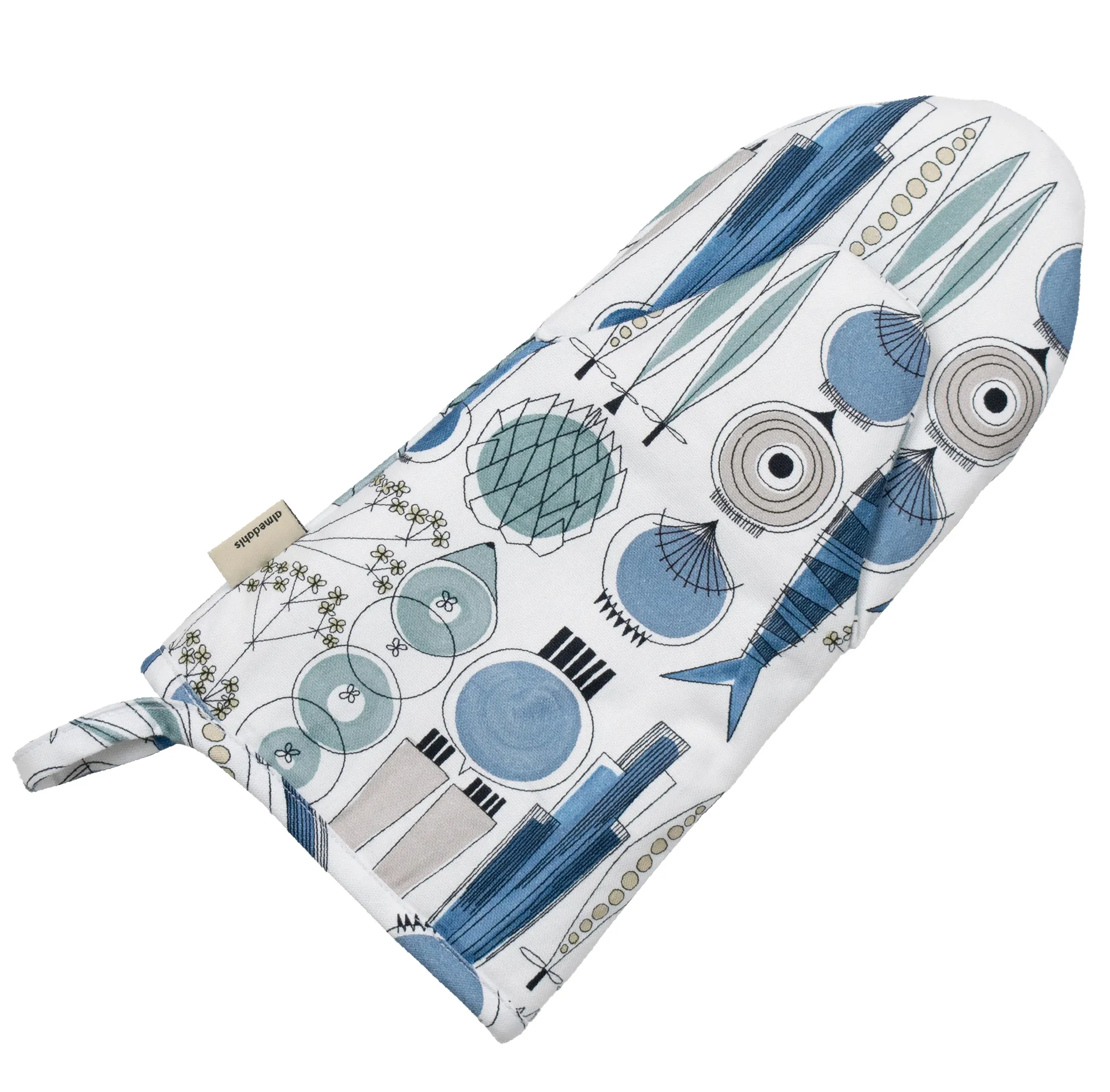 Guanto da forno Picnick con motivo, Blu, beige Almedahls