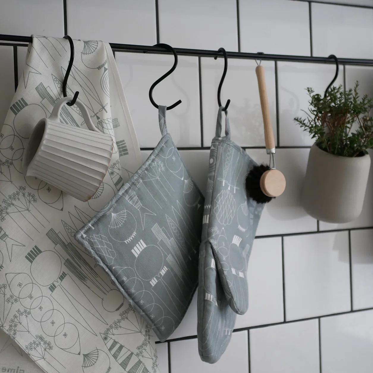 Strofinaccio da cucina Picknick, bianco - verde - grigio Almedahls