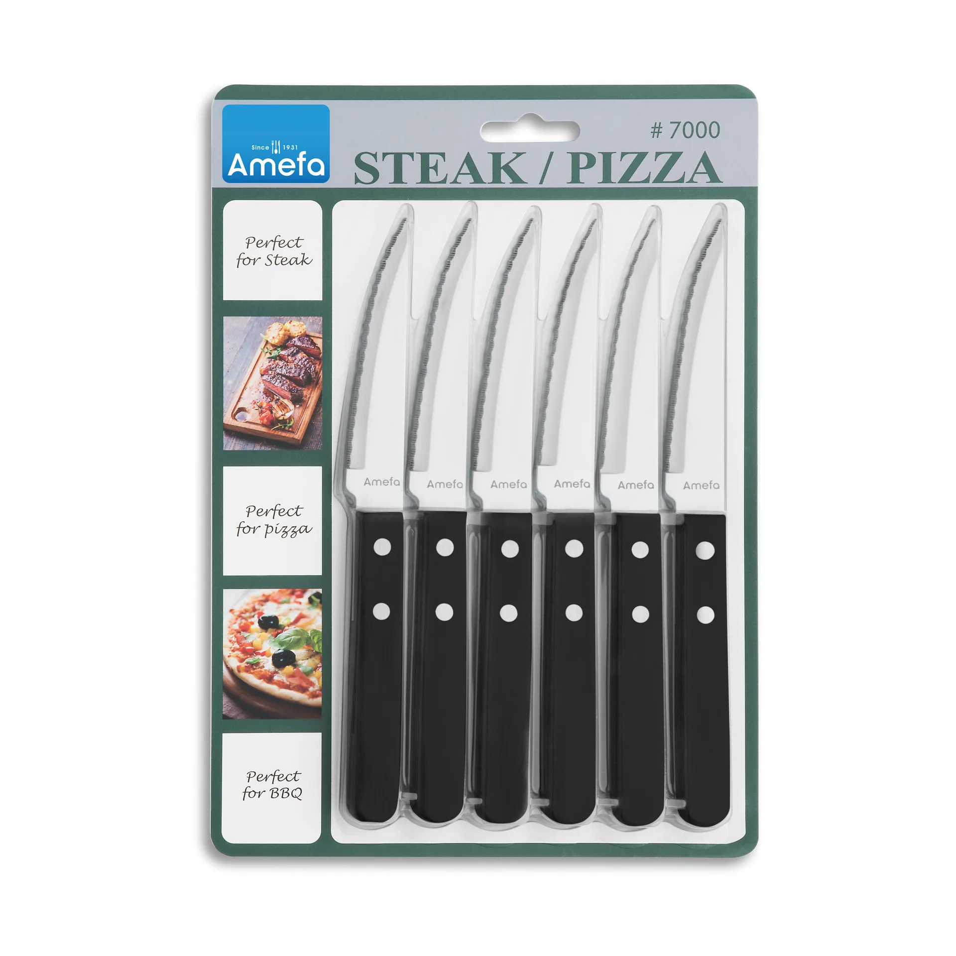 Set di 6 coltelli da griglia Pizza Noir, Nero Amefa