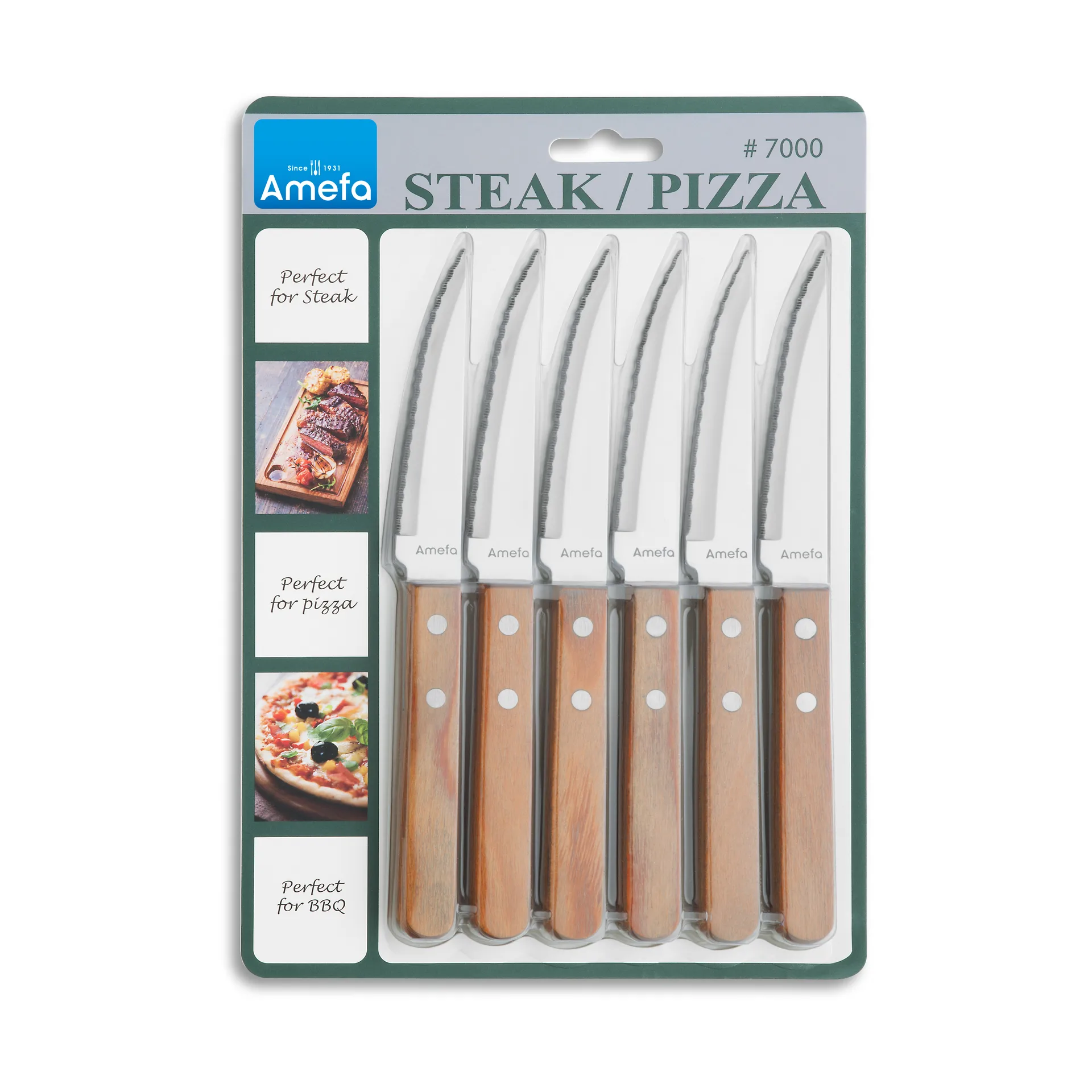 Set di 6 coltelli da griglia Pizza, Quercia Amefa